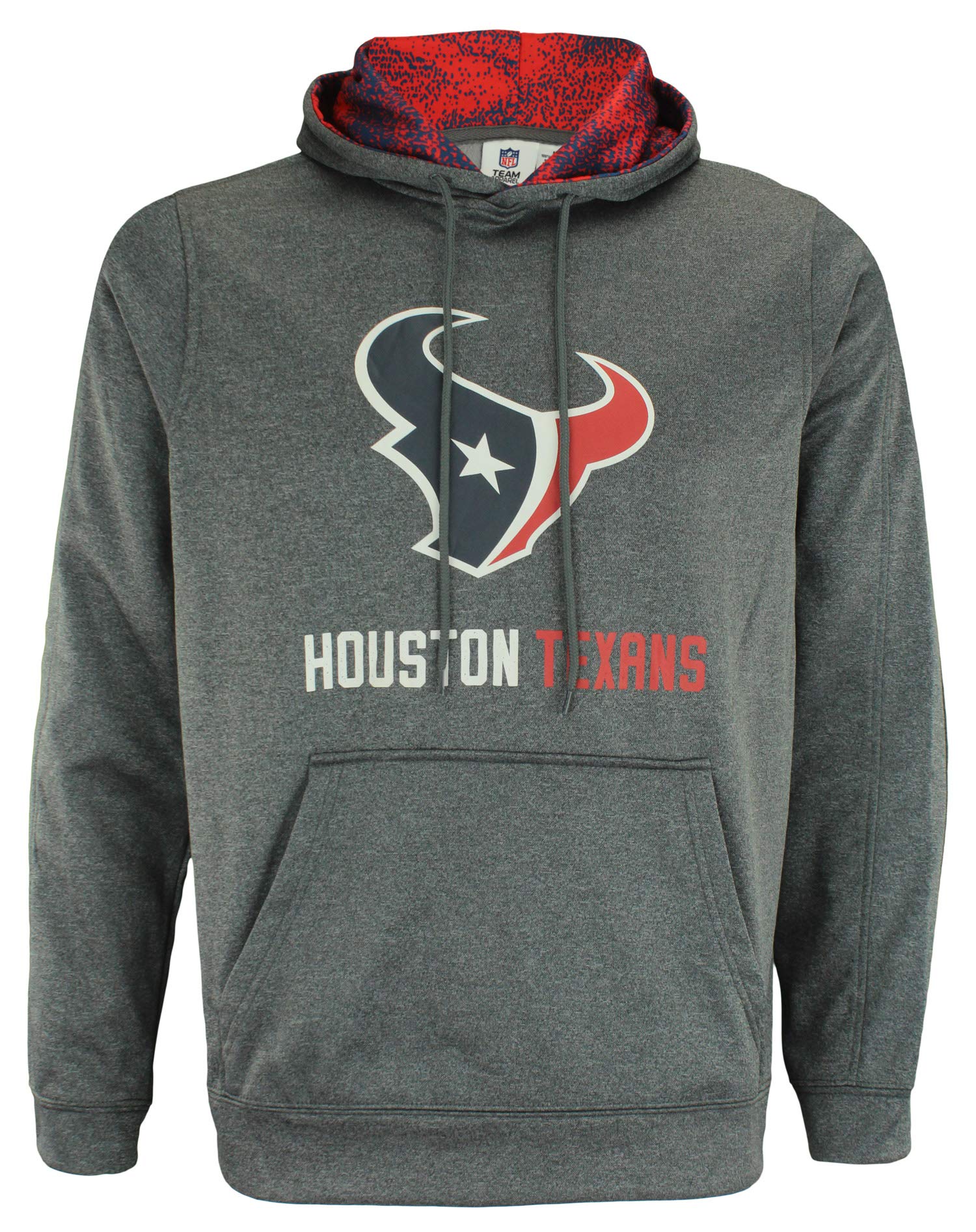 Zubaz Nfl Mens Heather Grey Fleece Hoodie With Static Colored Hood, Pro Football Hoodie, Houston Texans, Small