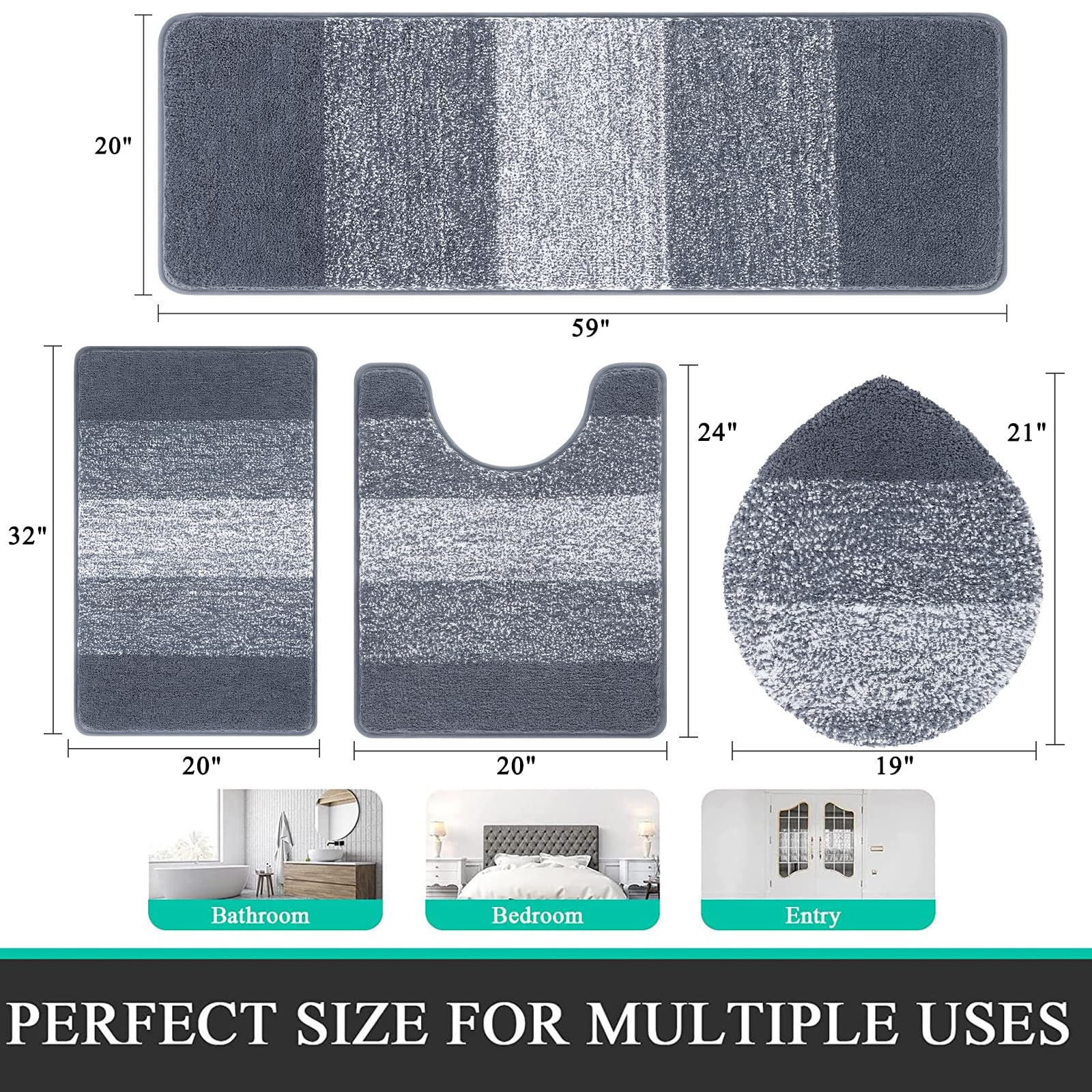 Bsmathom Bathroom Rugs Sets 4 Piece With Toilet Lid Cover, Non-Slip Bath Rugs For Bathroom, Microfiber Shaggy Absorbent Bathroom