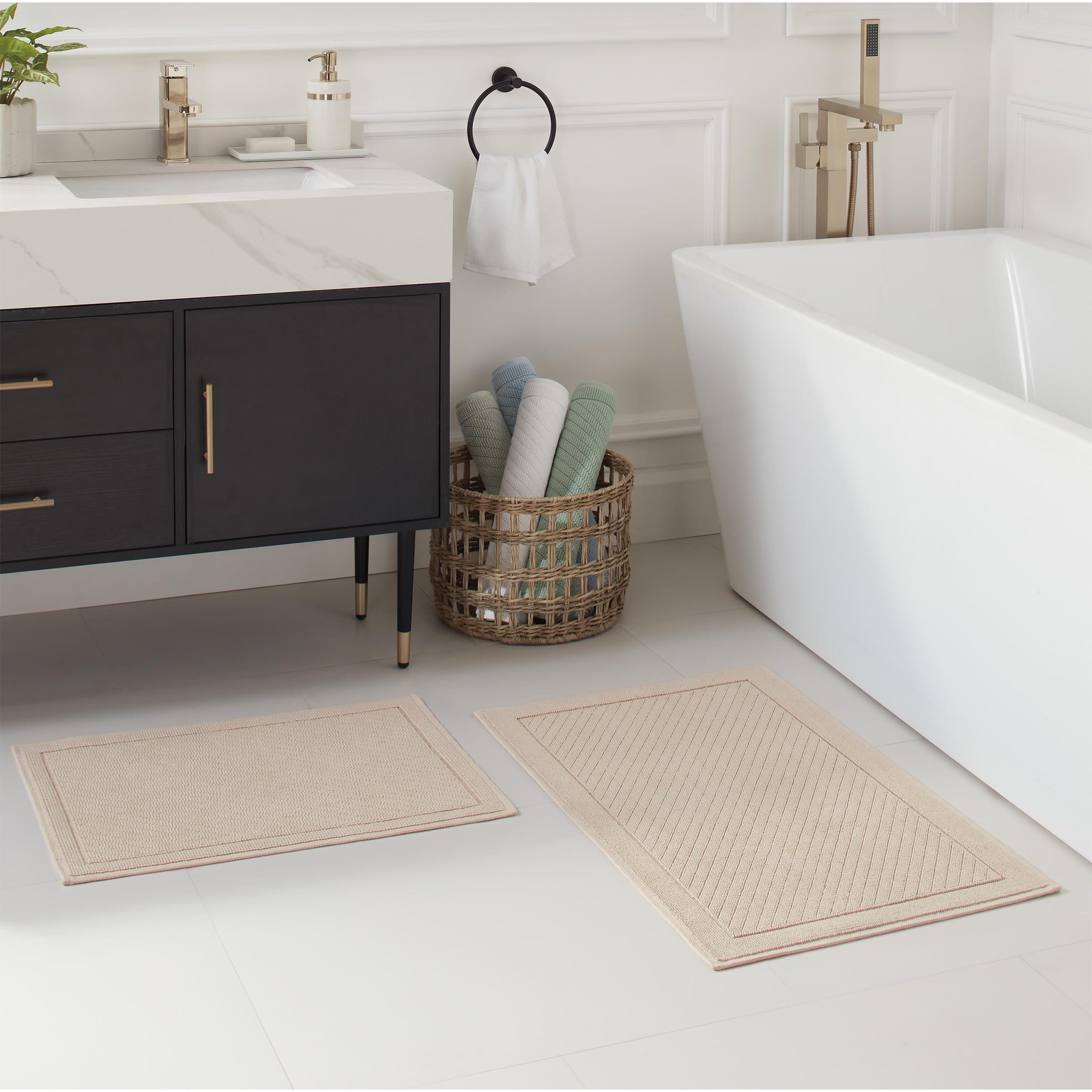 Arkwright 2 Piece 100% Cotton Bathroom Rug Set - Case Of 6 - High Absorbent Stylish Textured Woven Design Bath Mat, Slip Resista