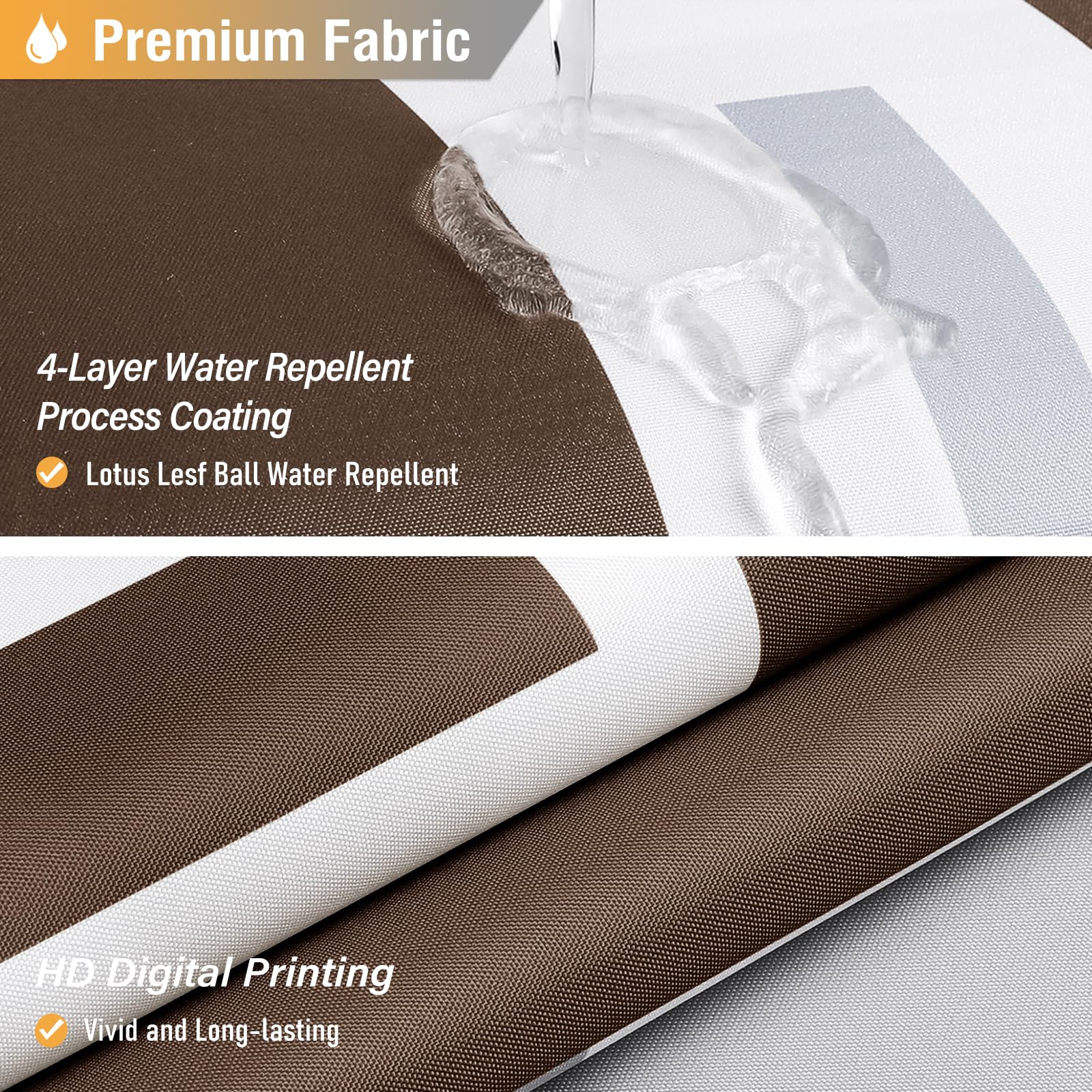 BTTN Extra Long Fabric Shower Curtain - 72x84 Inches Long Geometric Fabric Shower Curtain Set with 12 Plastic Hooks  Large Modern Water-Repellent Polyester Cloth Shower Curtains for Bathroom - Brown