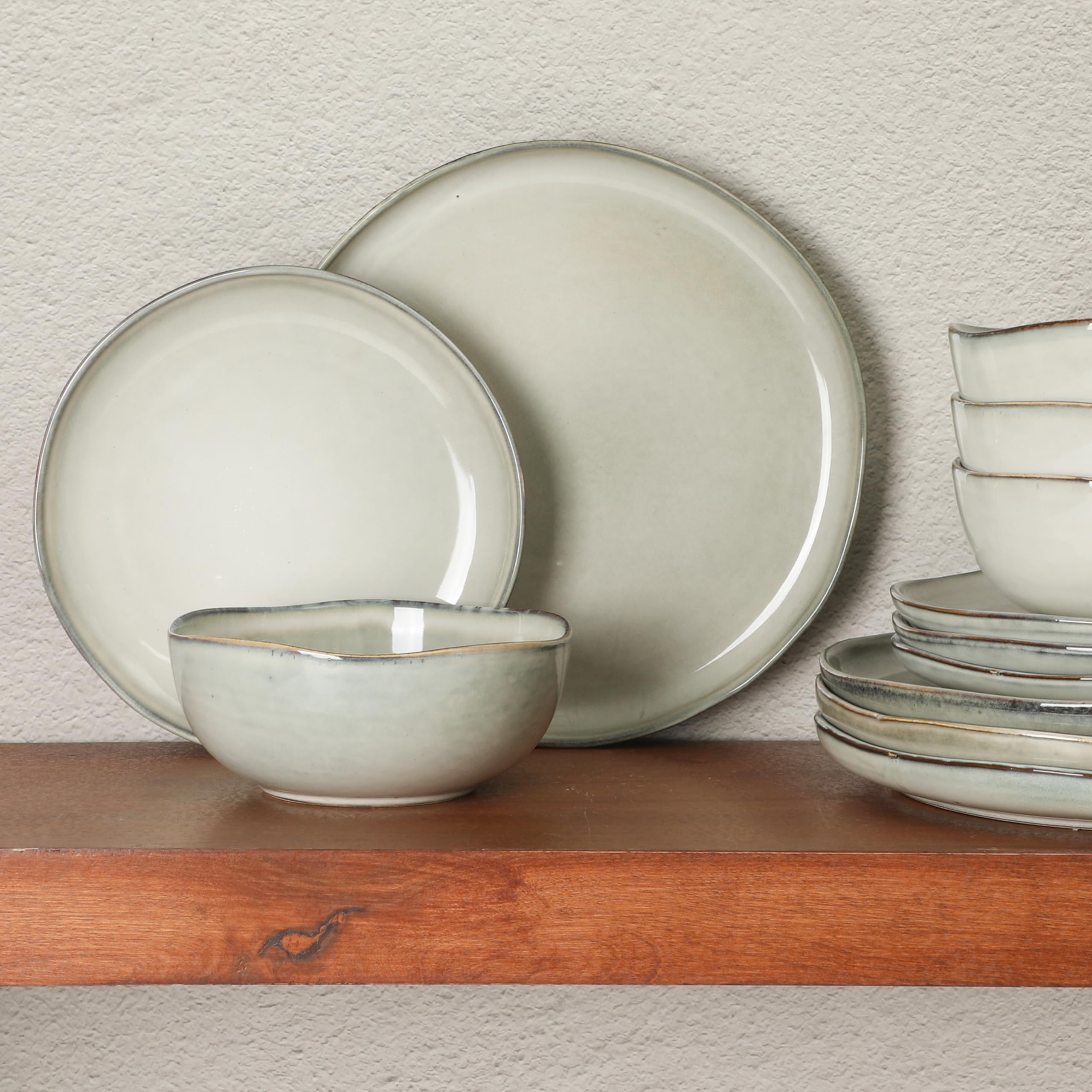 Gibson Soho Lounge Nardini 12 Piece (Service for 4) Plates and Bowls Reactive Glaze Dishes Stoneware Ceramic Dinnerware Set - Mo