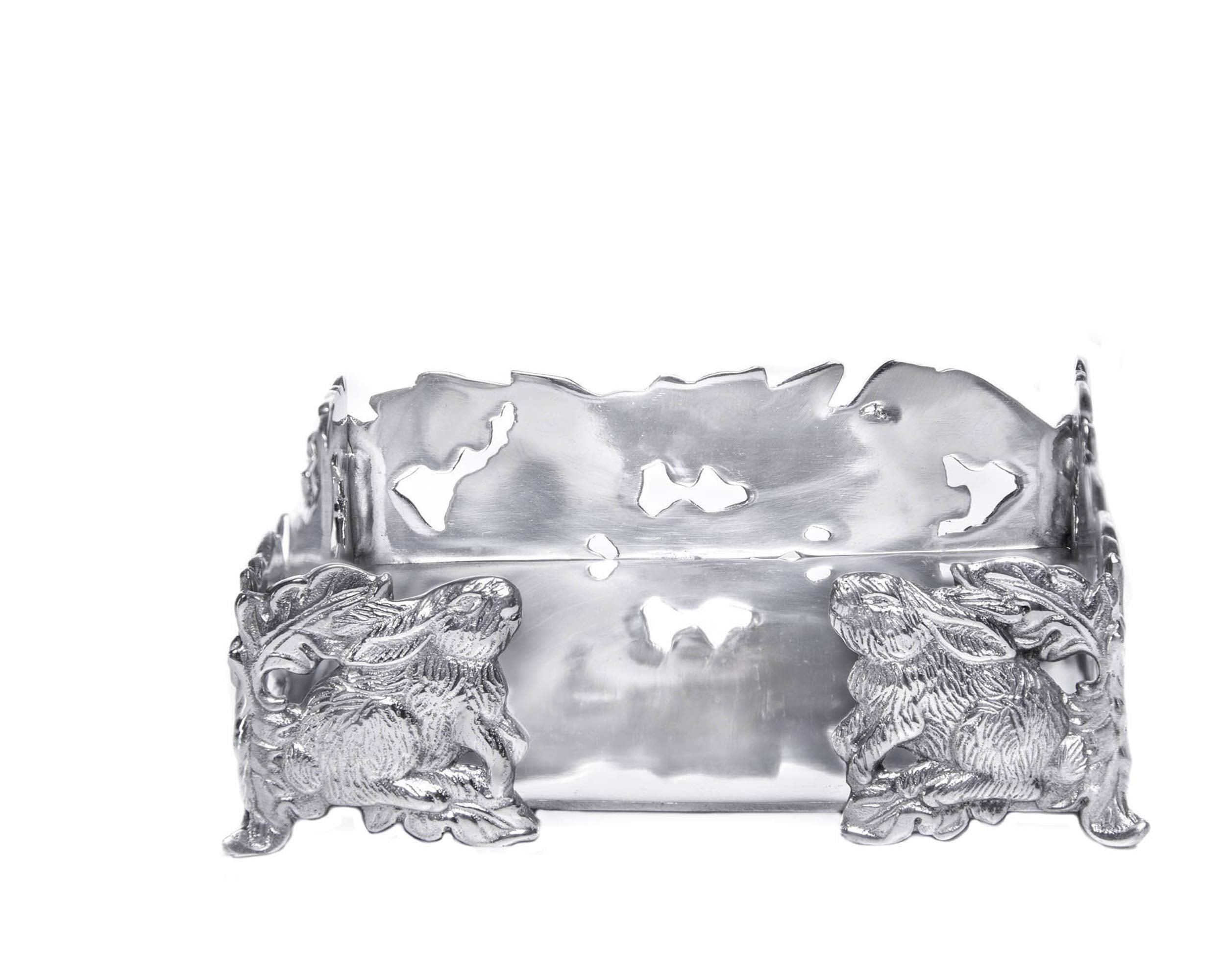 Arthur Court Napkin Holder Box Classic Heavy Cast Aluminum Metal Luncheon Fits Large Lunch Square Spring/Easter Napkins 7.5 Inch