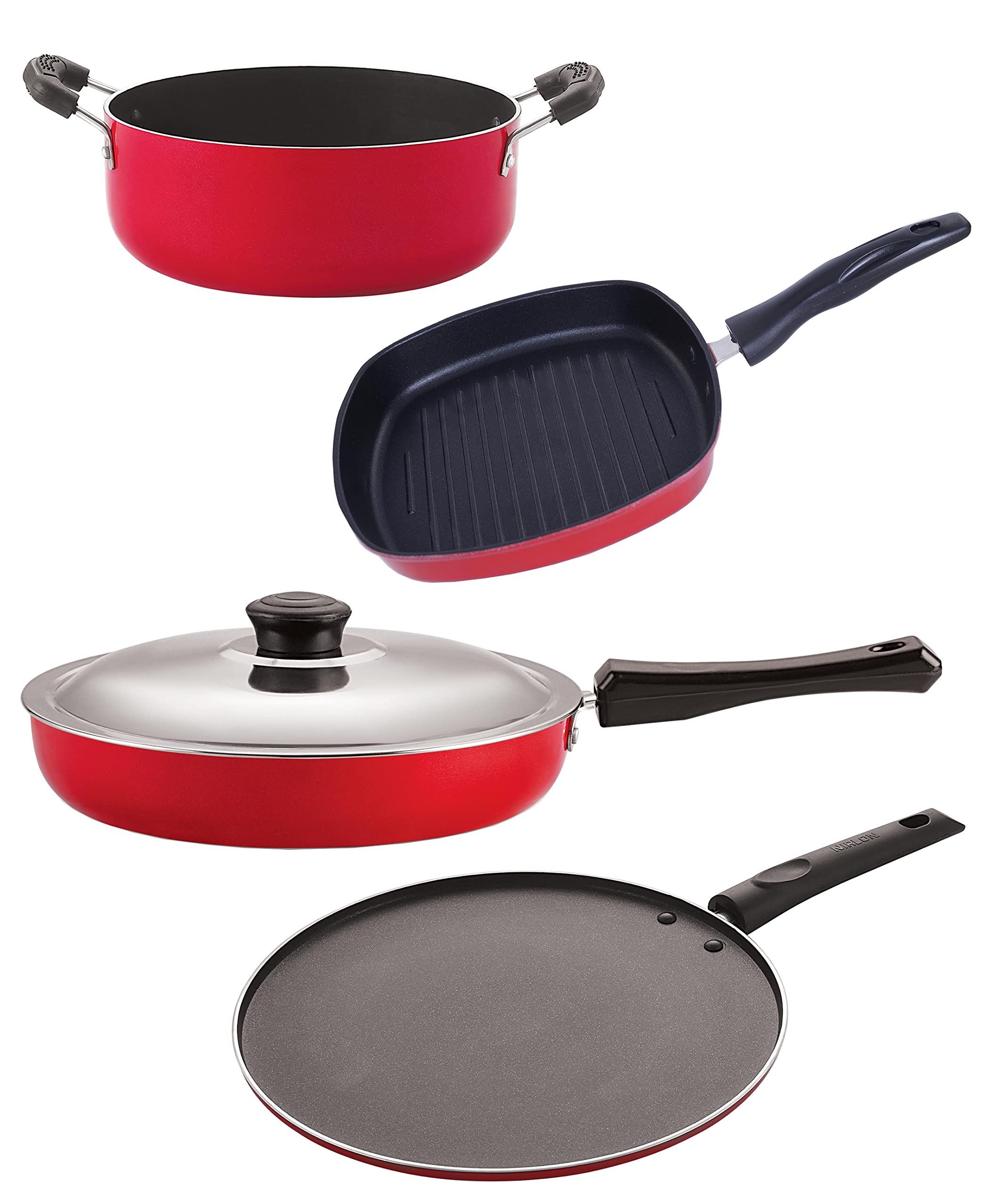 Nirlon Aluminium Non Stick Cookware Pots And Pans Set, 4 Piecesfp11_St12_Gp24.5_Cs24
