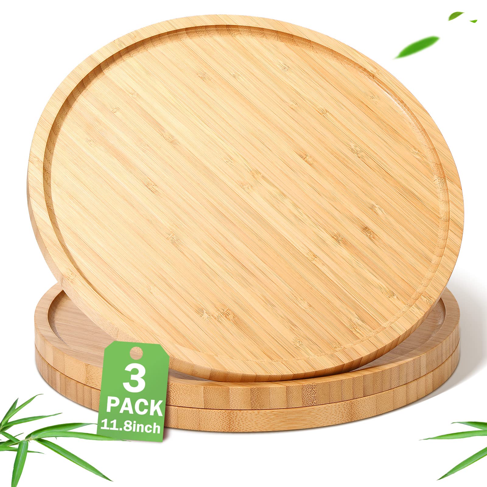 3 Pcs Bamboo Serving Tray Round Bamboo Tray Round Wood Plates Wooden Serving Platter Charcuterie Serving Board with Rim for Kitc
