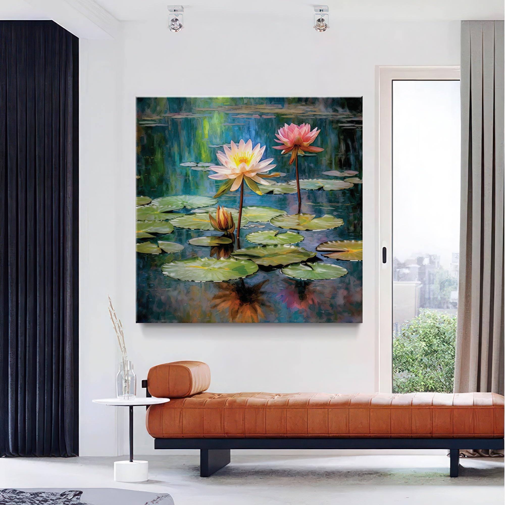 999Store Tranquil Water Lily Art Print - Vibrant Pond With Blooming Pink And White Water Lilies For Peaceful Home Dcor