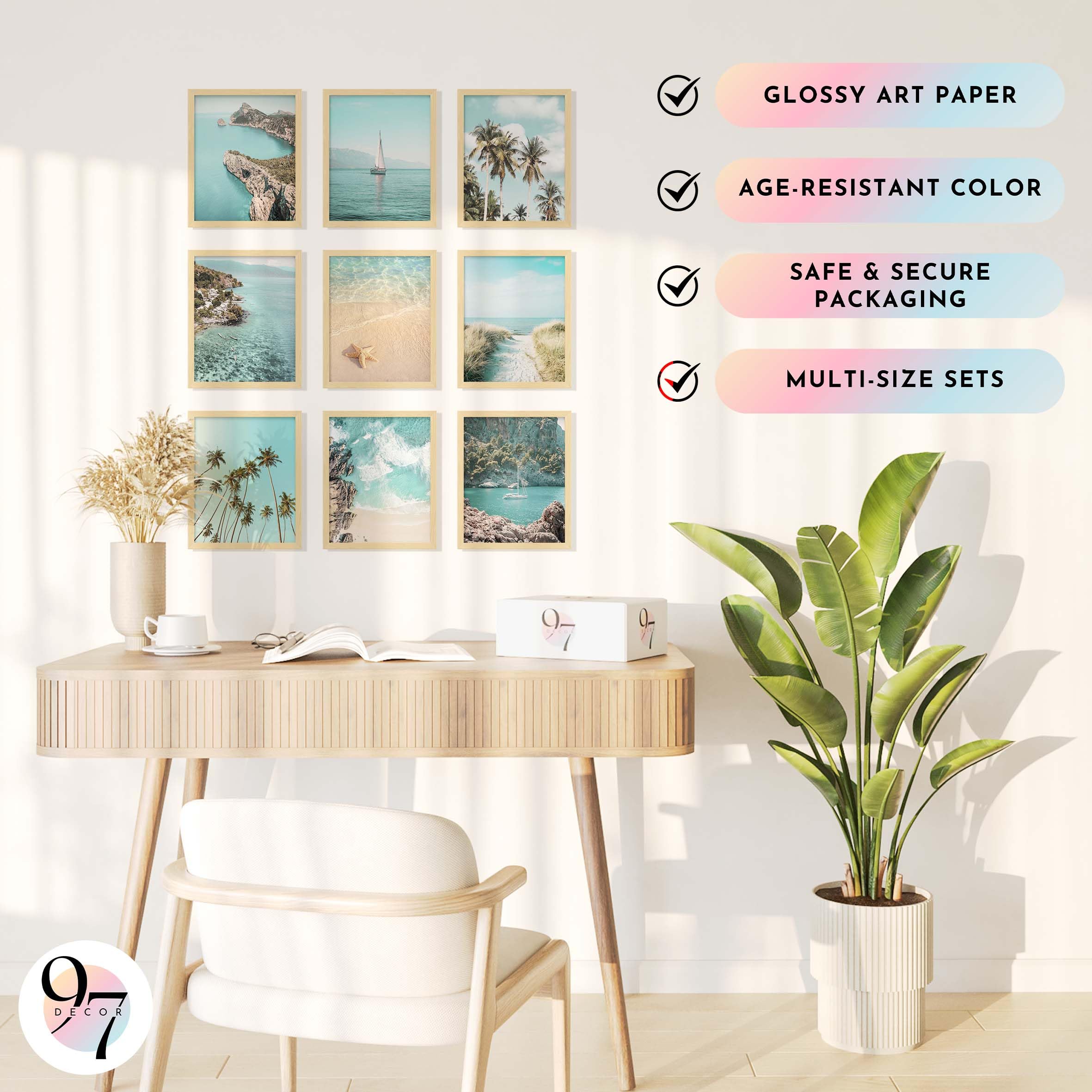 97 Decor Coastal Wall Art Decor - Coastal Posters Beach Pictures  Ocean Beach Prints Wall Art  Summer Tropical Artwork Coastal  Palm Tree Beachy Photos for Teen Girls Room (8x10 UNFRAMED)