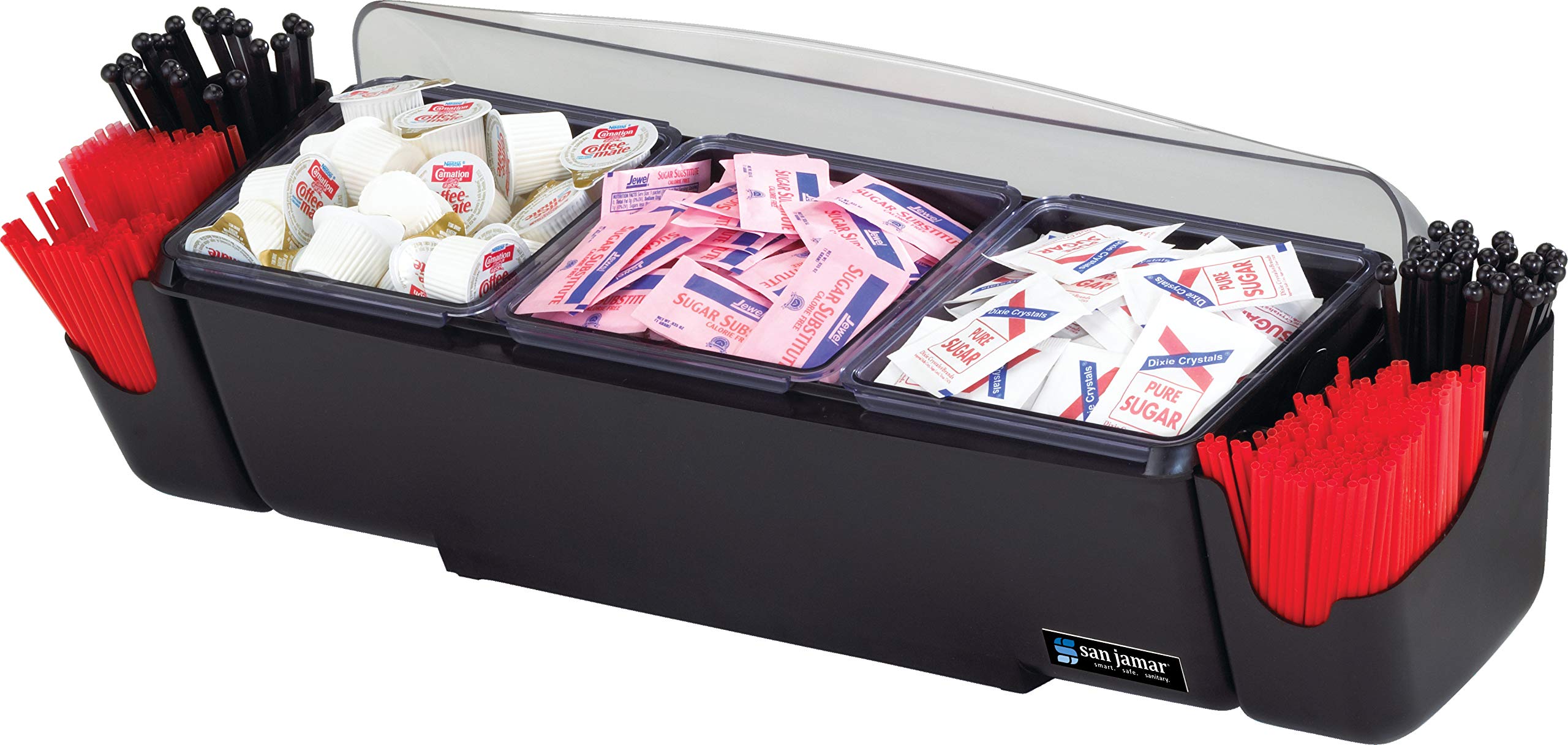 San Jamar Dome Condiment Center 3 Tray with Dome Lid for Kitchen, Bar, and Restaurants, Plastic, 12 Pint, Black