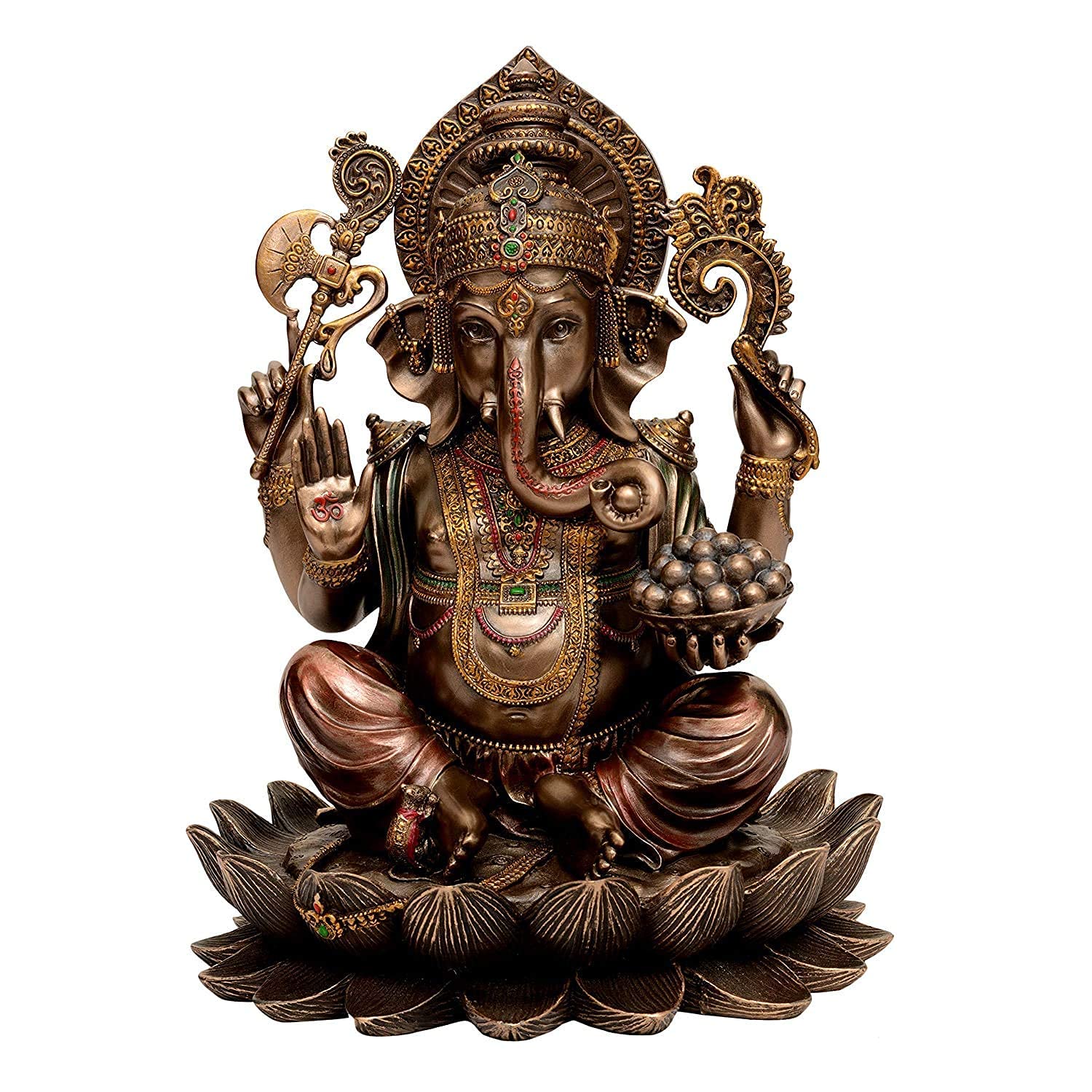 Sri Krishna Culture-New Large Sitting Ganesh On Lotus -Height-12.5 Inches-Antique Finish-For Home Decoration