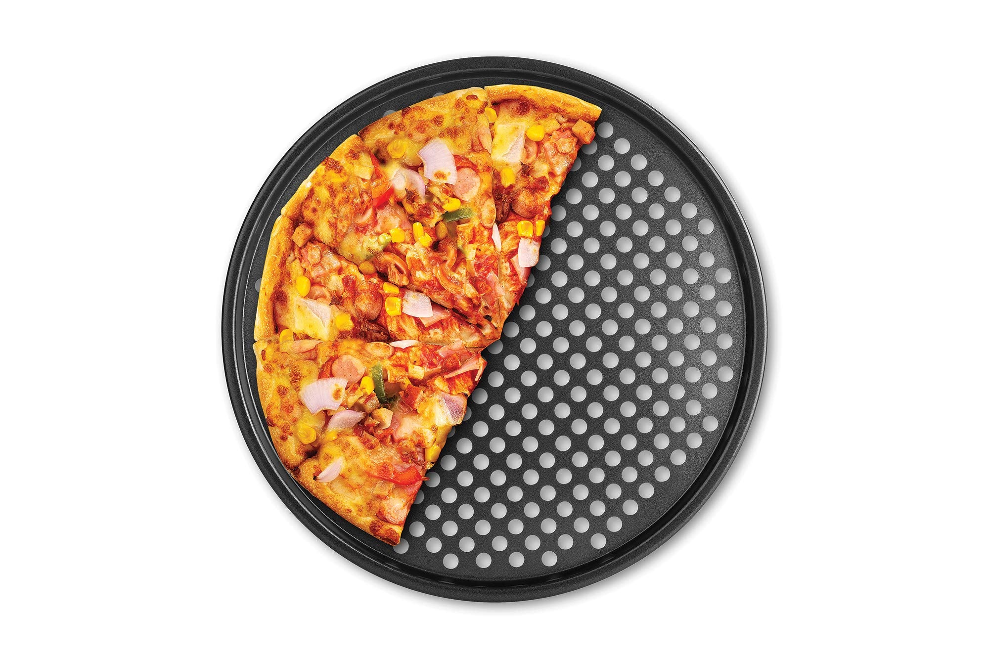 Fox Run Pizza Crisper Pan, Carbon Steel, Non-Stick,Black,14.5 X 14.5 X 0.25 Inches
