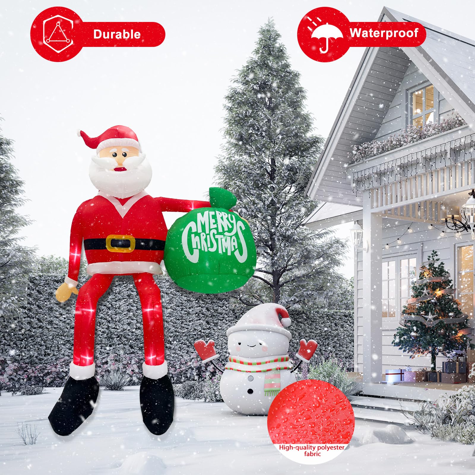 GUDELAK 15FT Inflatable Christmas Decoration - Climbing Santa Claus, Red Polyester, Outdoor LED Holiday Decor, Model S-CQ-PQLR-L-US-1