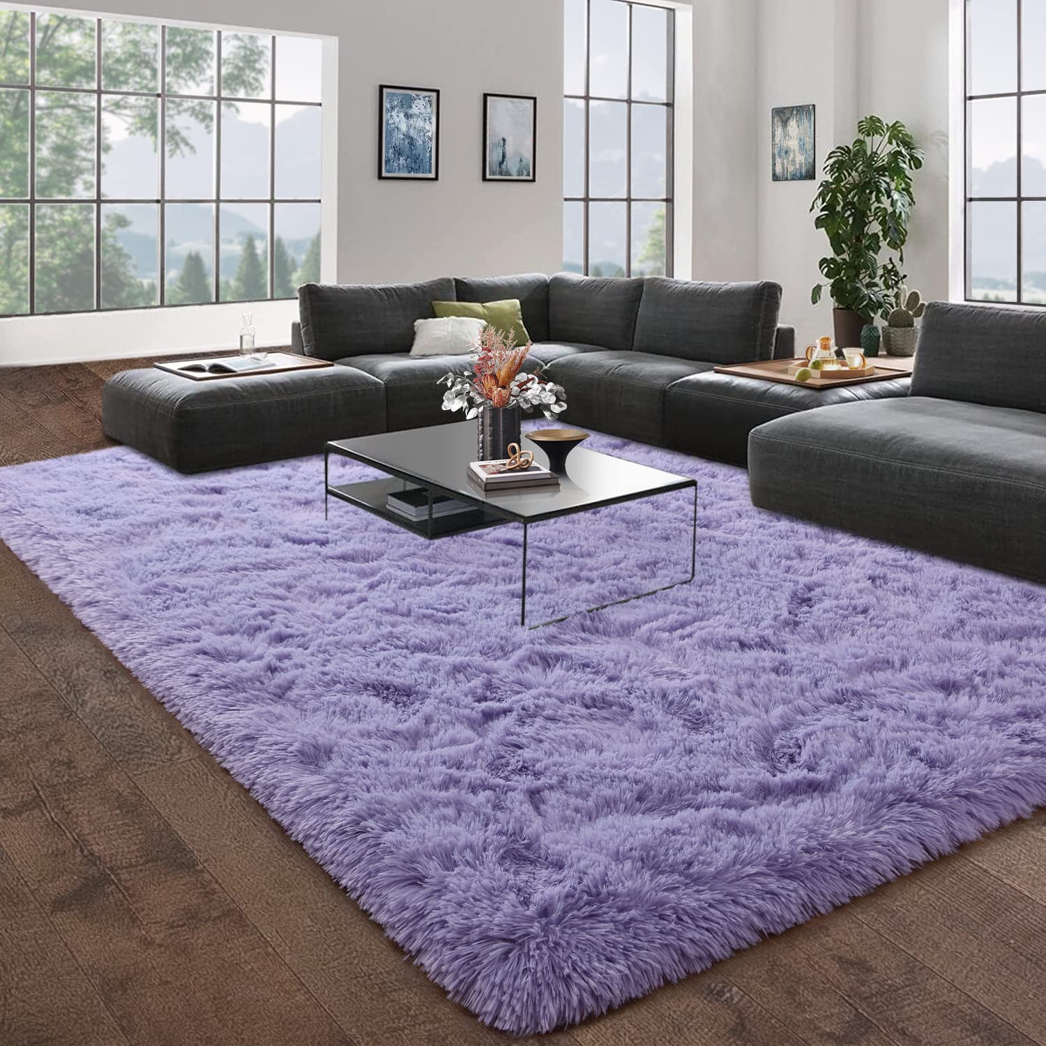 DweIke Fluffy Shaggy Area Rug, 8x10 Feet Light Purple Plush Rugs for Living Room Bedroom, Soft Carpets for Kids Girls Boys Room,