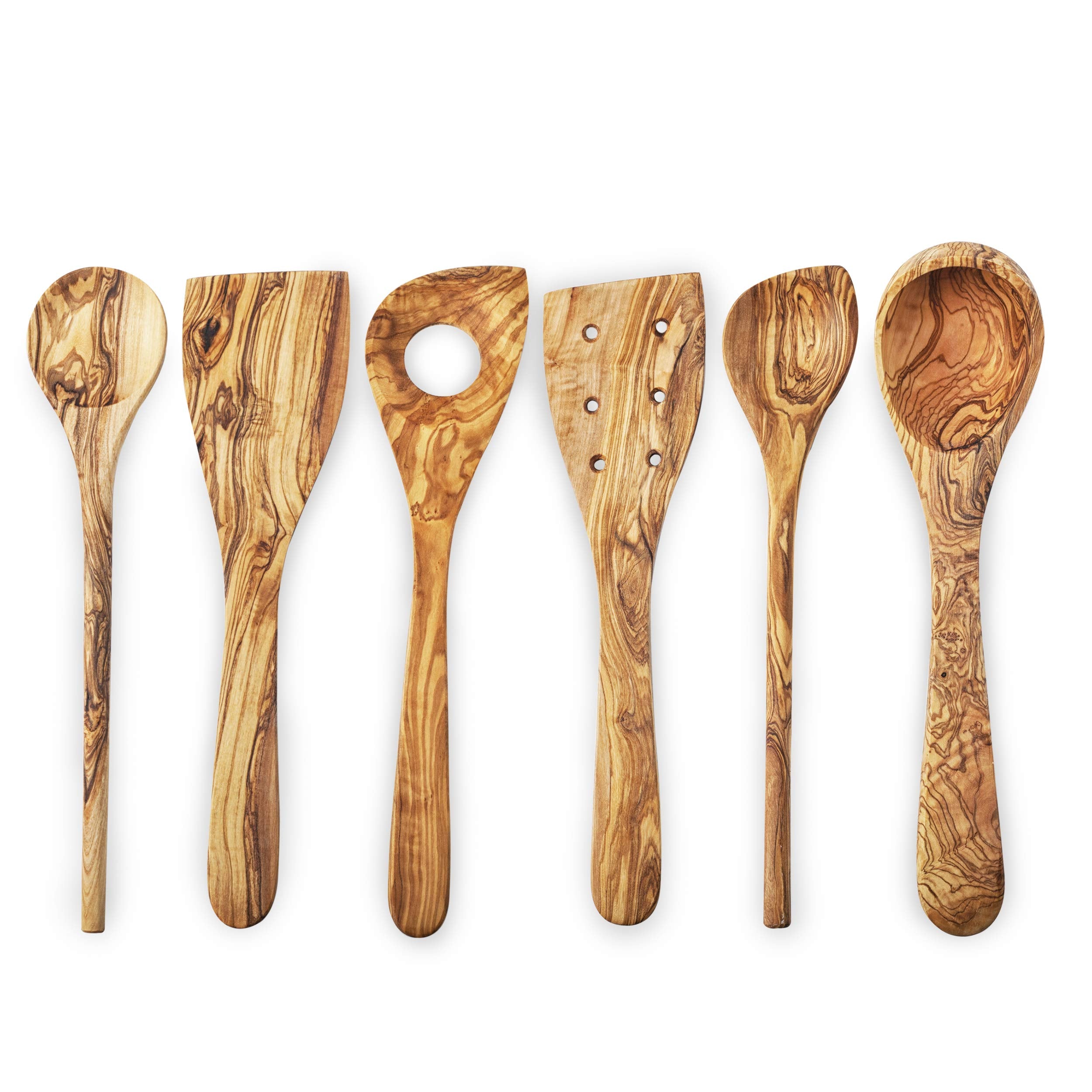 Forest Decor Olive Wood Utensils Set For Cooking - 6Pcs Non-Stick Handmade Wooden Spatulas For Cookware - Non Scratch Natural Wo