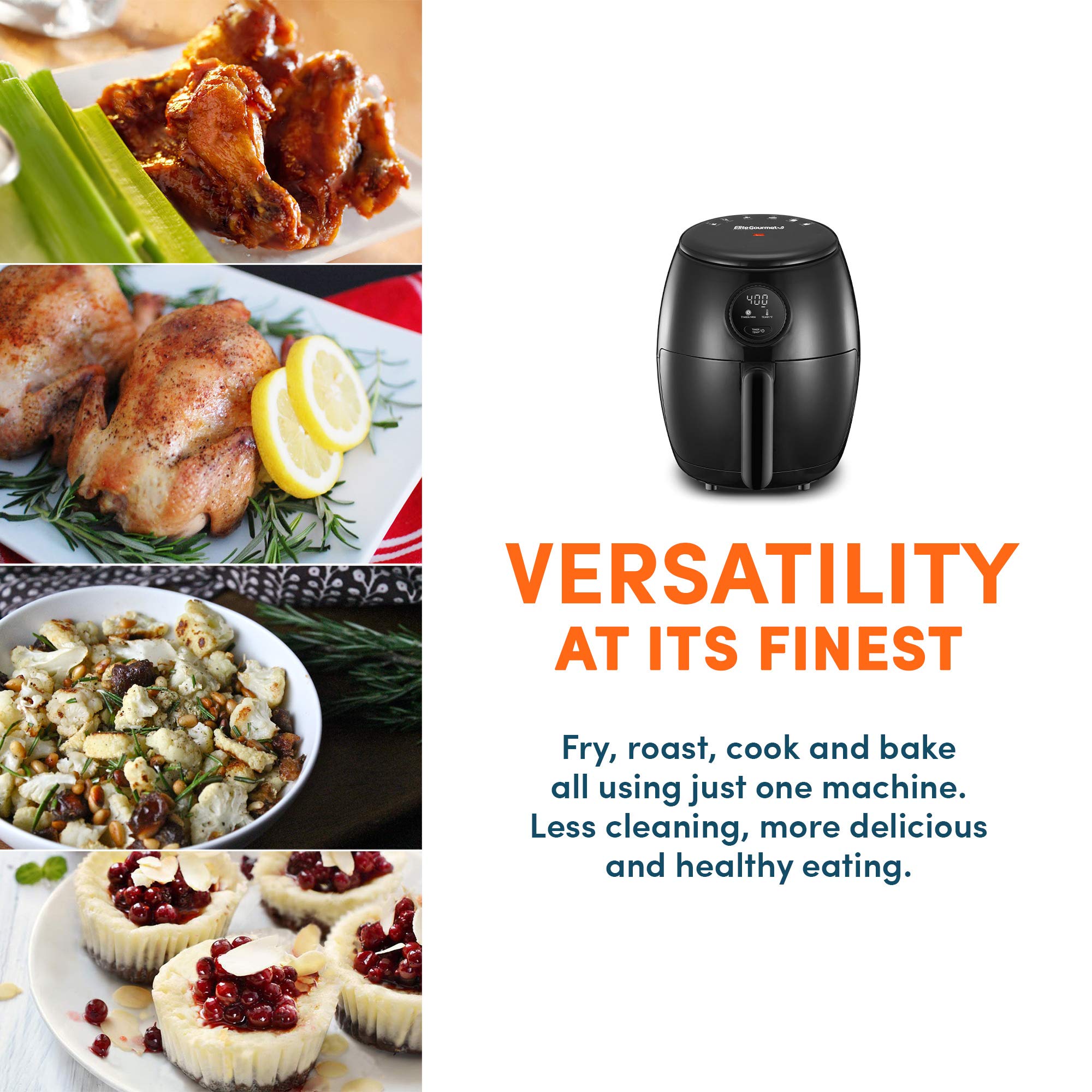 Elite Gourmet Eaf2612D Personal 2.1Qt Compact Space Saving Programmable Hot Air Fryer, Oil-Less Healthy Cooker, Timer & Temperat