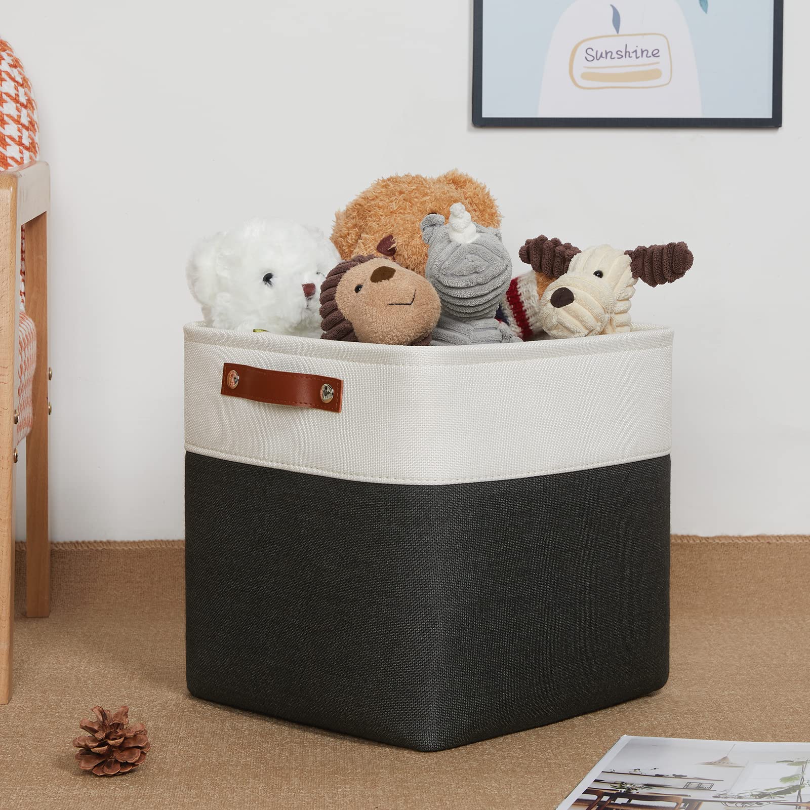 DULLEMELO Set Of 4 Cube Storage Bins  Fabric Storage Basket for Shelves Closet Nursery Toy Storage  12 Inch Collapsible Fabric Bins for Toy Book Magazine Towel Organizers(4 Pack - 12 '' White&Black)