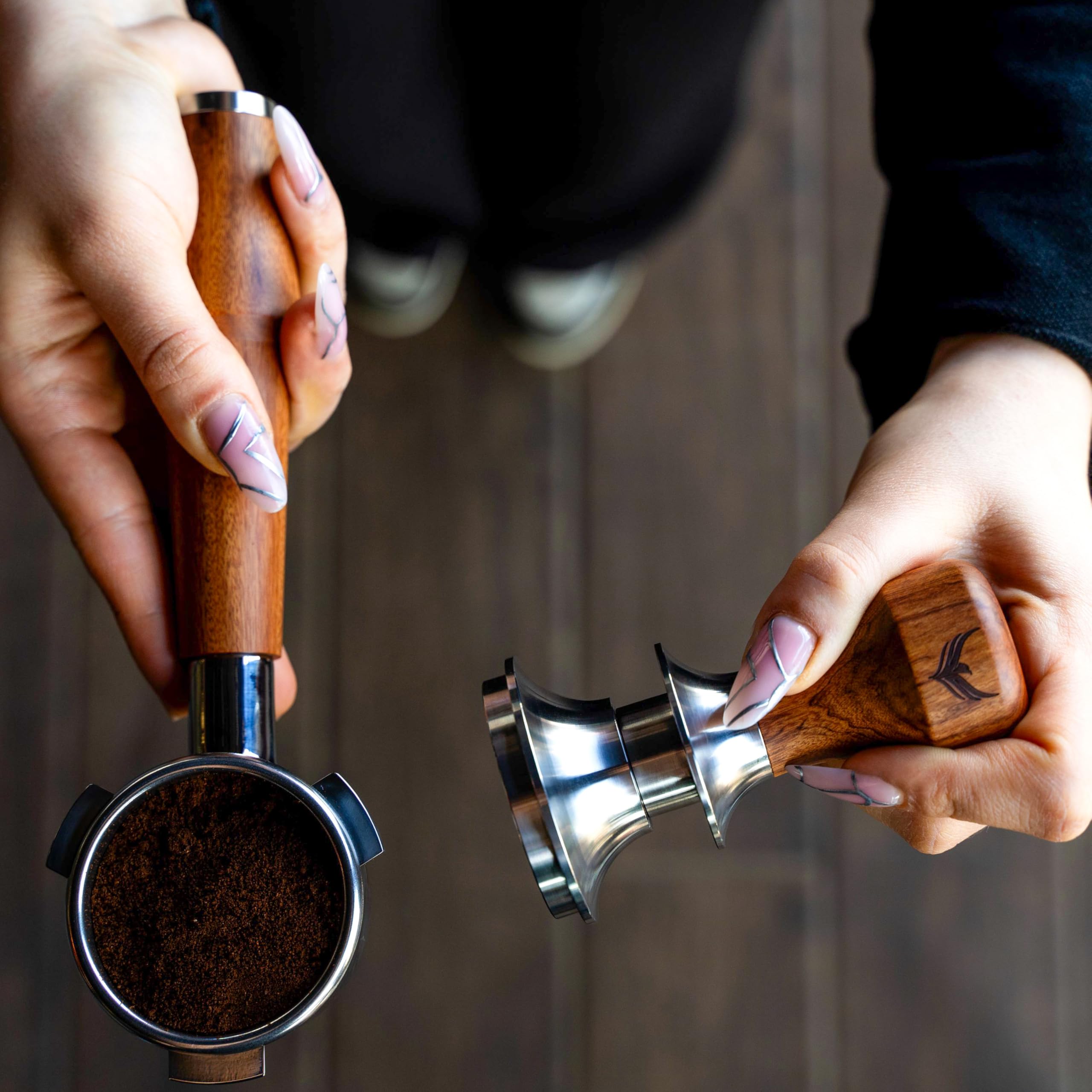 Knodos 58.5Mm Calibrated Coffee Tamper V2 With Self Leveling & Double Spring-Loaded Design Rosewood 30Lbs Tamper For Espresso Ma