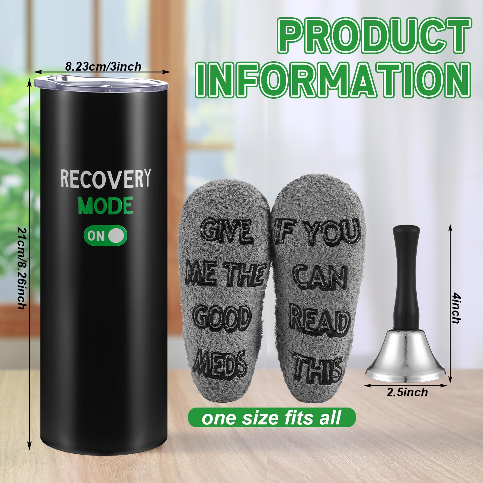 Teenyyou 3 Pcs Funny Get Well Soon Gifts 20oz Hospital Mug Fuzzy Recovery Cotton Socks Silver Steel Tea Hand Bell Surgery Recove