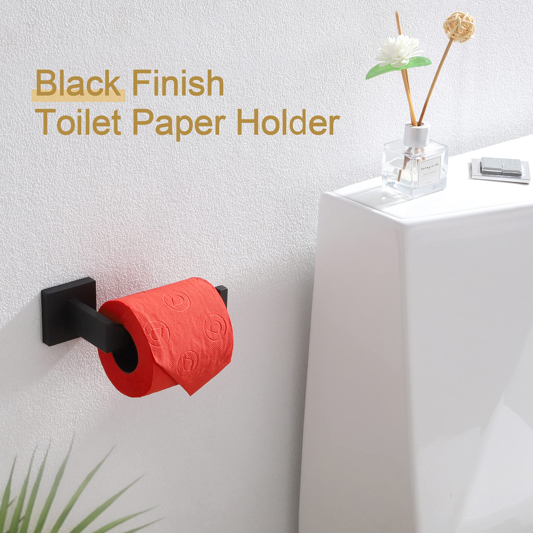 KOKOSIRI Black Toilet Paper Holders Bathroom Toilet Paper Roll Holder SUS304 Stainless Steel Contemporary Wall Mounted  Matte Black  B2003BK