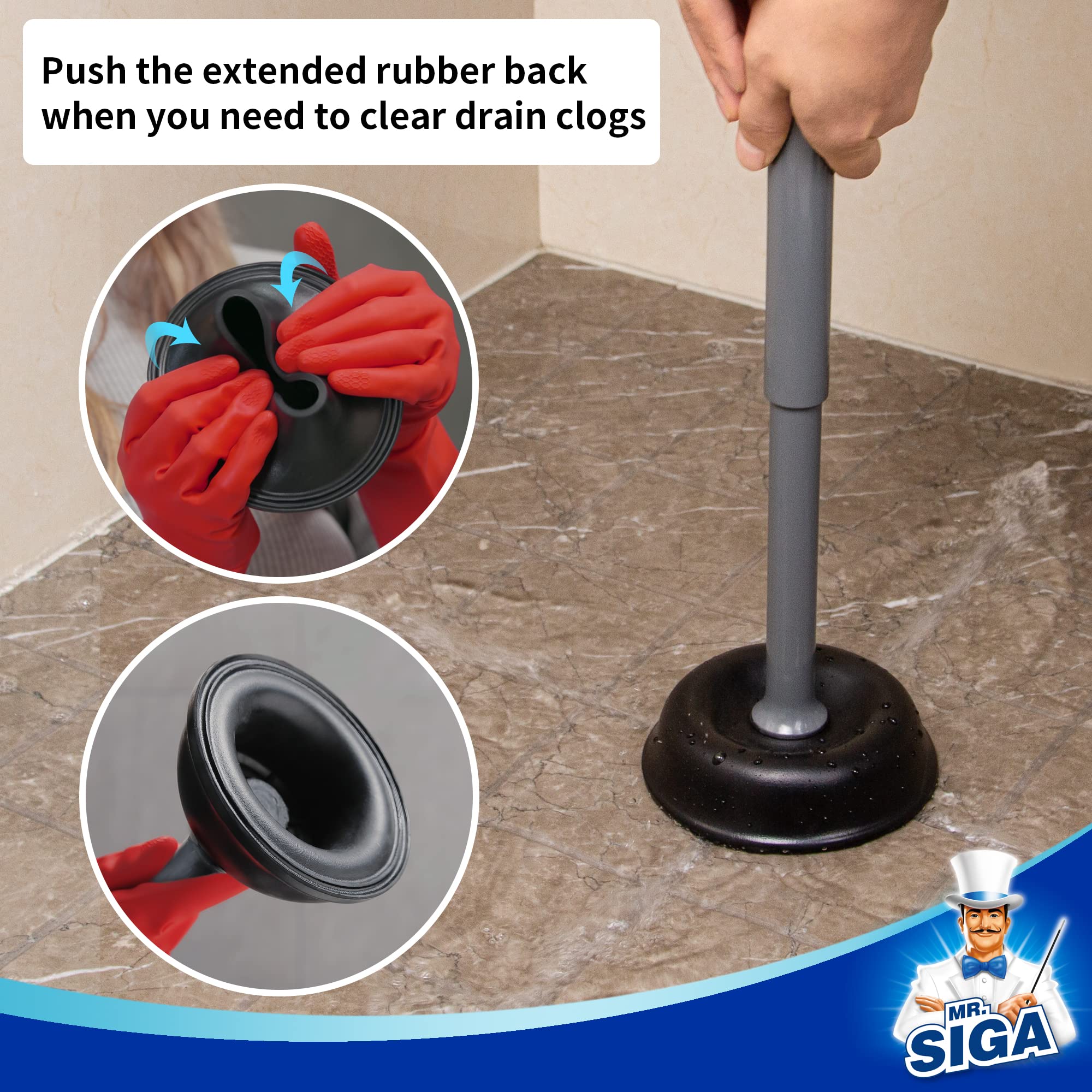 Mrsiga Toilet Plunger With Holder, Heavy Duty Plunger With Sturdy Handle For Toilet Cleaning, Gray