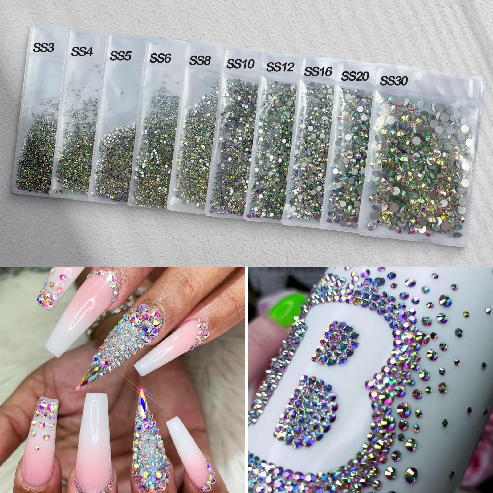 2880Pcs Ss12 3Mm Nail Crystals Ab Nail Art Rhinestones Round Flatback Glass Gems Stones Beads For Nails Decoration Crafts Eye Ma