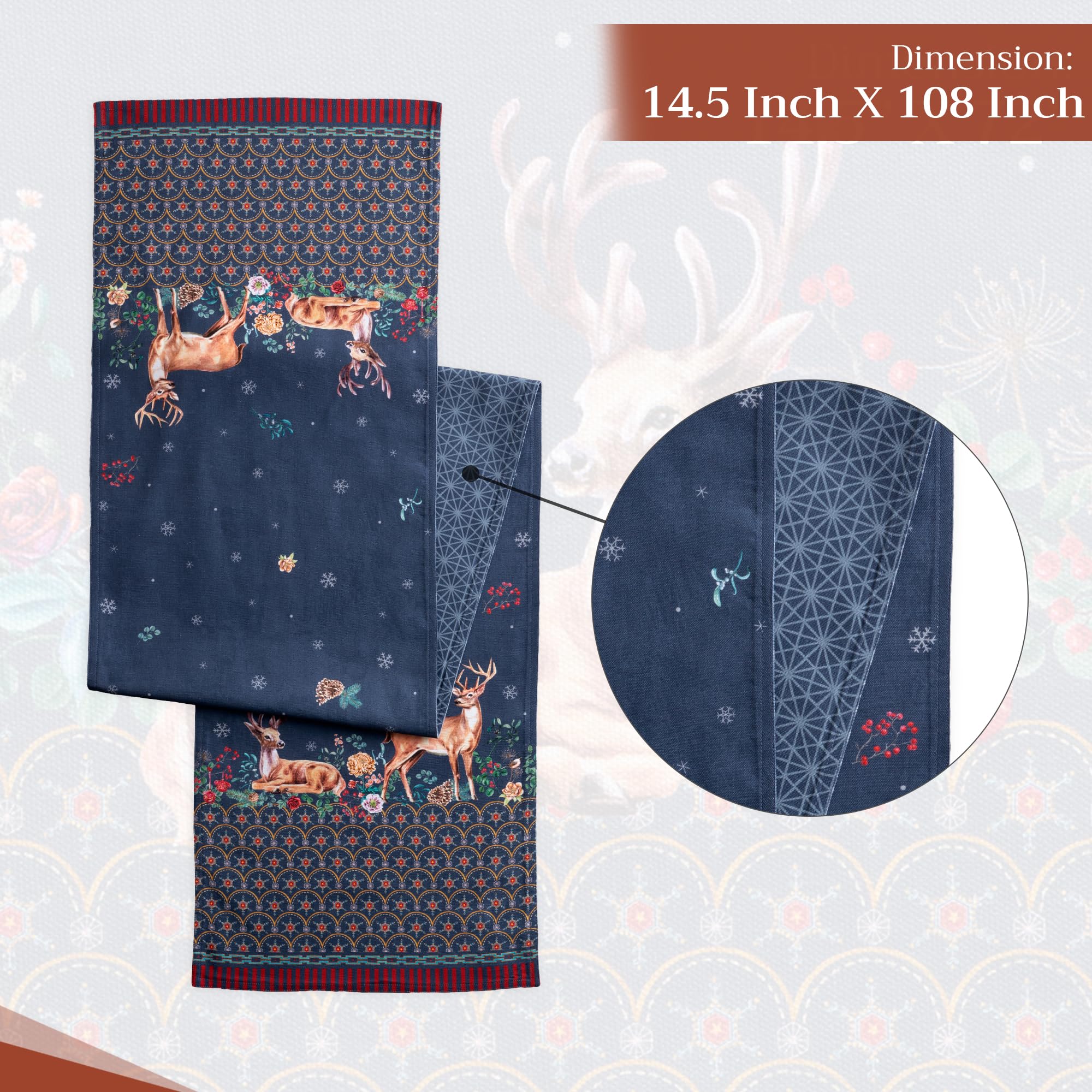 Maison d' Hermine Tablerunners 100% Cotton Table Runner Decorative Table Cover for Home  Kitchen  Dining  Parties  Christmas Joy (Double Layer) - Thanksgiving/Christmas (14.50''x108'')