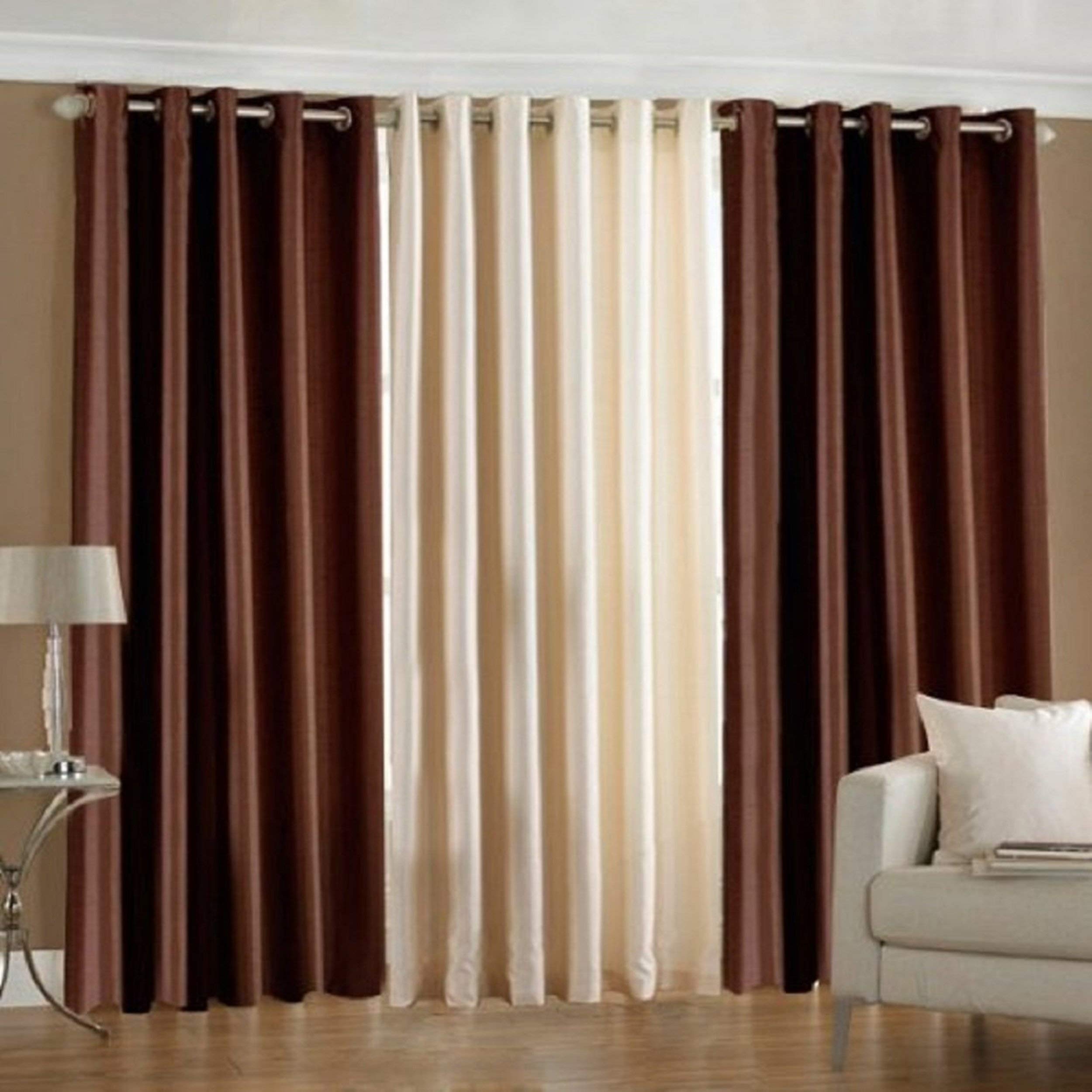 Galaxy Home Decor Solid Plain Curtains for Long Door 10 Feet, Pack of 3, Brown & Cream
