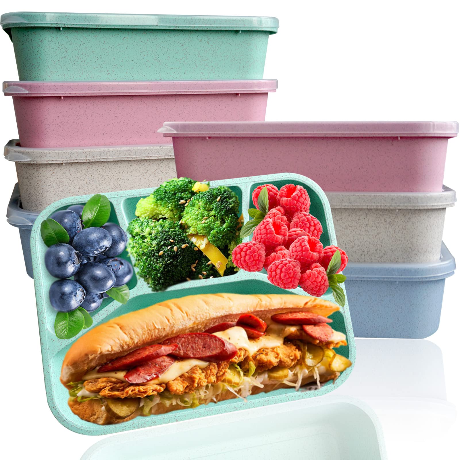 8 Pack Bento Box, Lunch Containers Wheat Straw Meal Prep Containers Reusable, Microwave And Dishwasher Safe Lunch Containers For