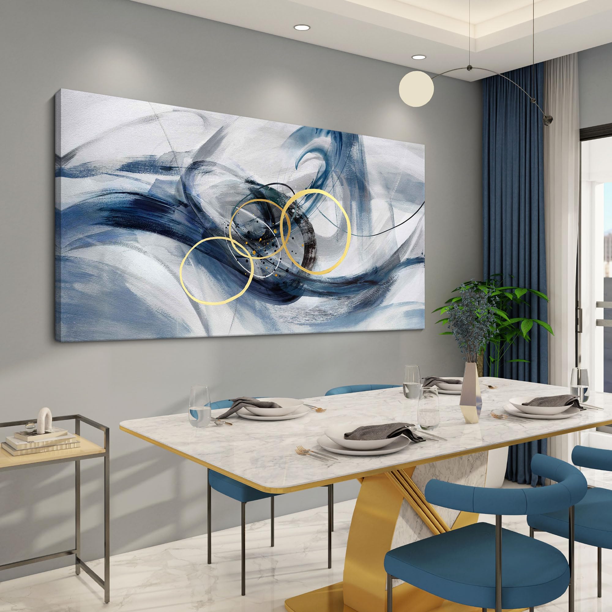 Hkdgoka Canvas Wall Art Bedroom - Large Abstract Paintings Pictures For Living Room Abstract Gray Blue Neutral Gradient Home Off