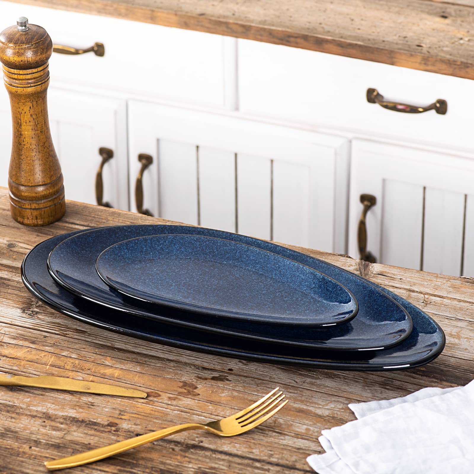 Vicrays Large Oval Serving Platters, 16''/14''/10'' Porcelain Serving Platters For Party, Bbq,Stackable Serving Trays Serving Pl