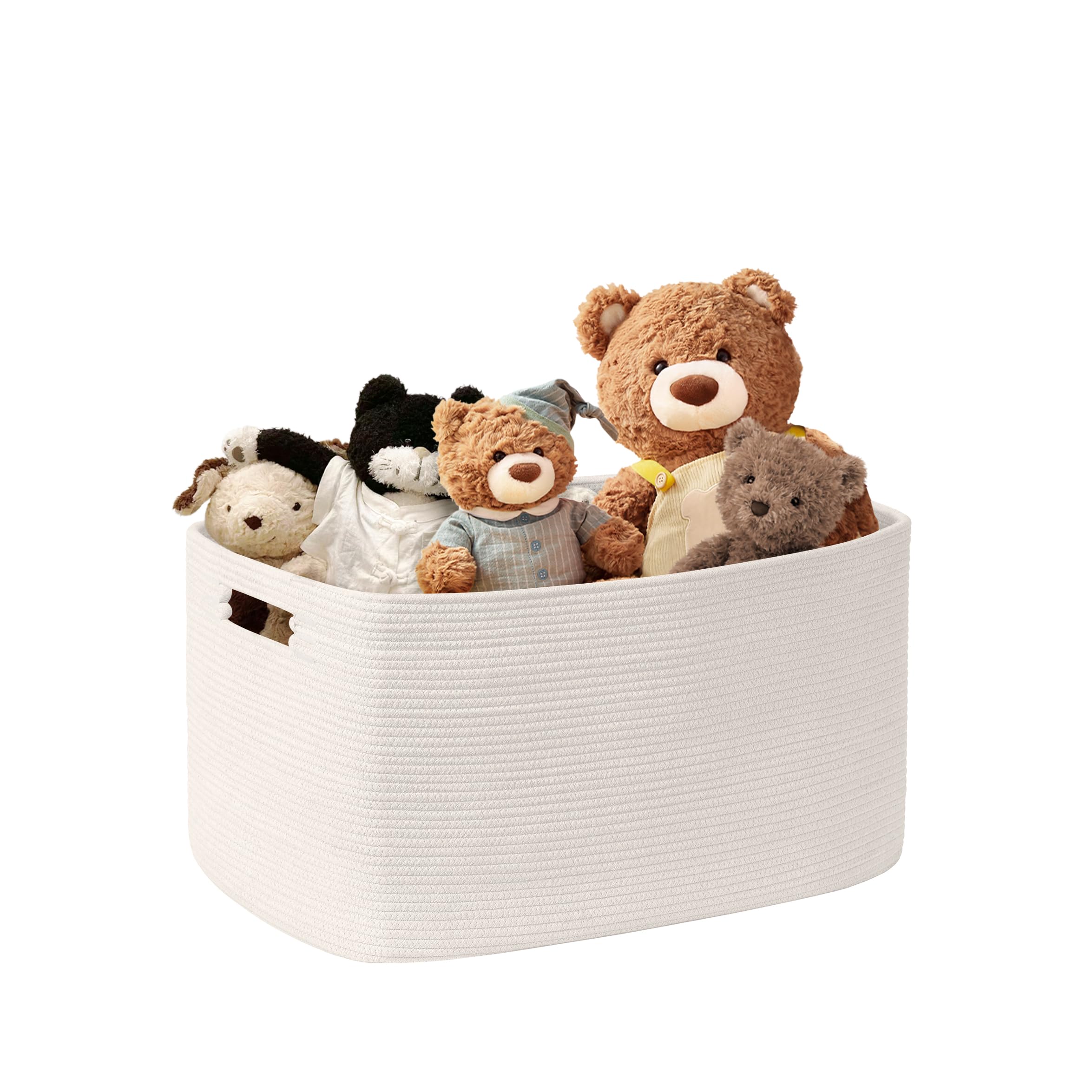 SunNewt 45L Small Baby Girls Laundry Basket for Nursery Storage,Cute Woven cotton Rope Baskets for Kids Toy,Gifts,Boho Square Wi