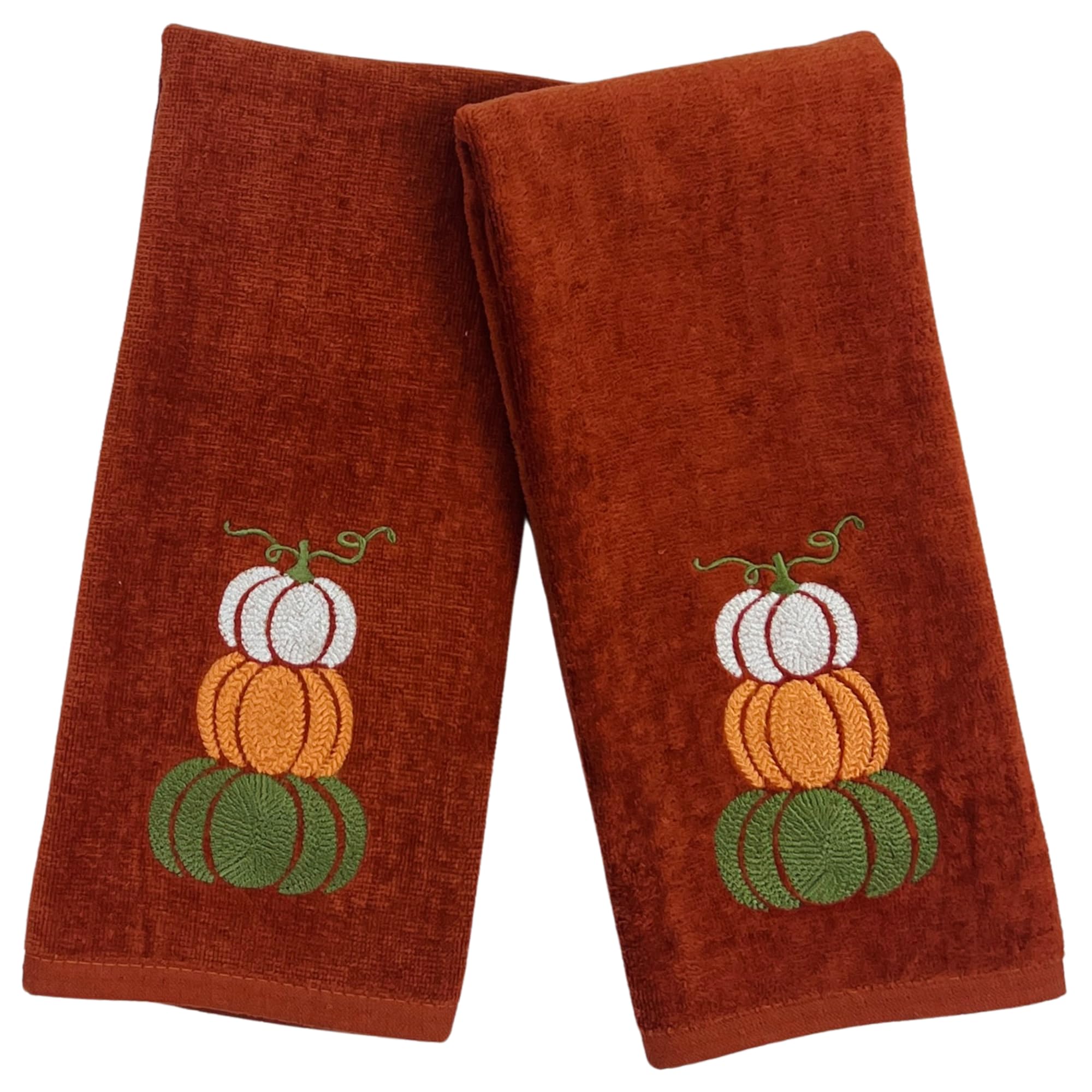 Serafina Home Autumn Fall Bath Hand Towels Bathroom Decor Farmhouse Harvest: Rust Dark Orange 100% Cotton Towels With Embroidere