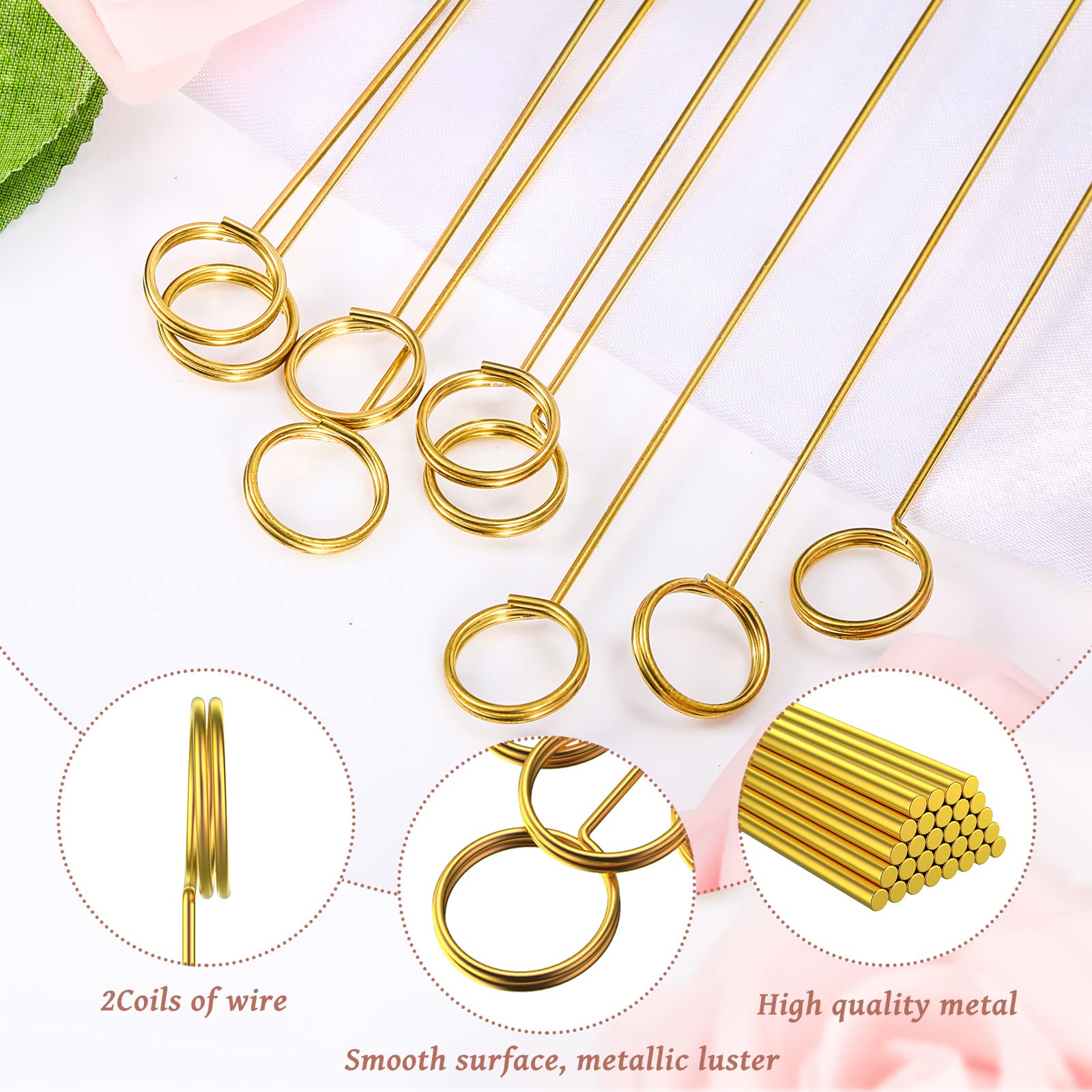 60 Pcs Metal Wire Floral Place Card Holder 11.81 Inches Round Gold Photo Clip Floral Card Holder Picks Flower Ring Loop Card Hol