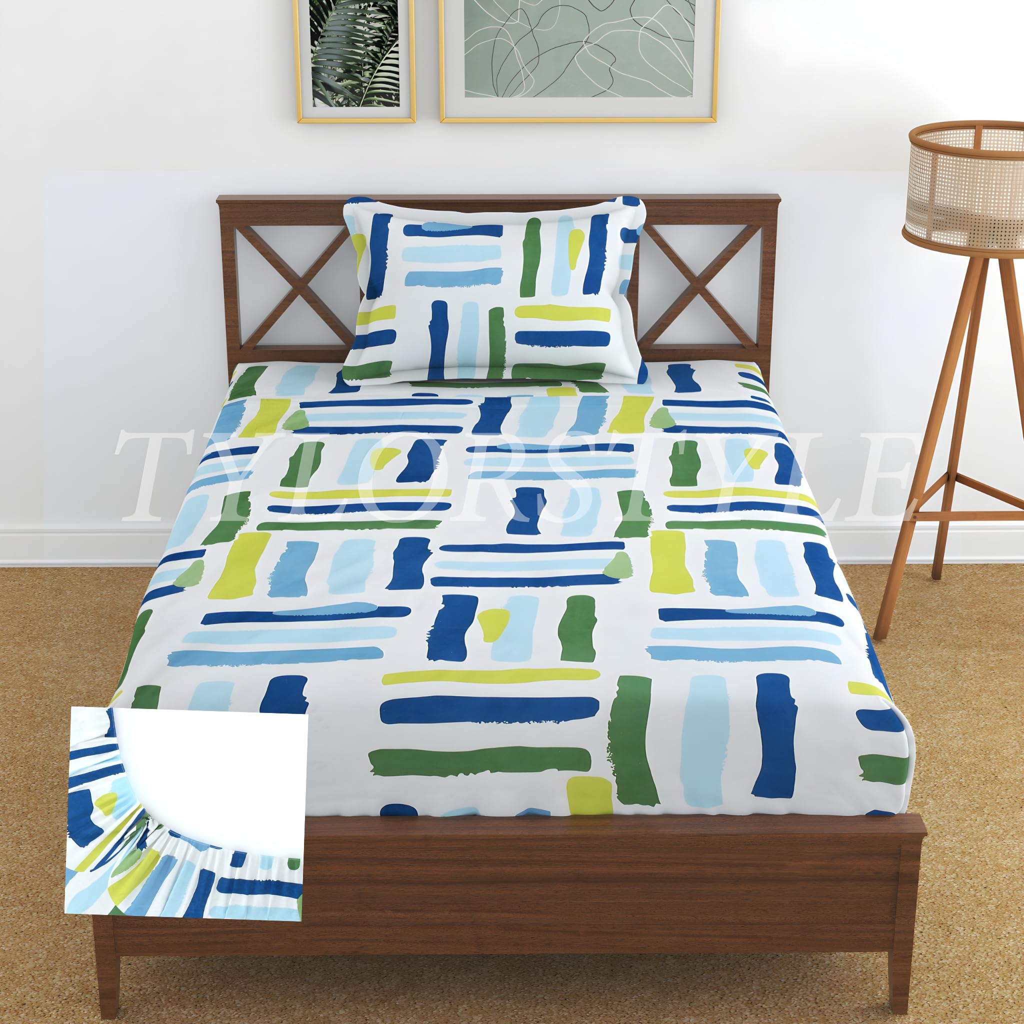 Tylorstyle 180 Tc Elastic Fitted Single Bed Cotton Bedsheets With One Pillow Cover - Single Size 36 X 72 X 8 (Single-Elastic) 