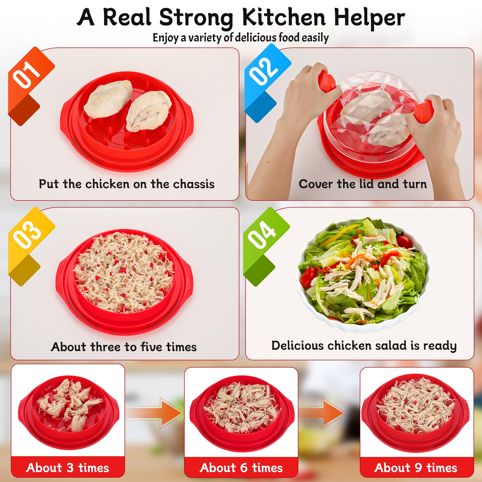 Chicken Shredder Tool Twist Large With Brush, 10'' Pro Visible Meat Shredder Machine, Strong Anti-Slip Base, Ergonomic Handle, B