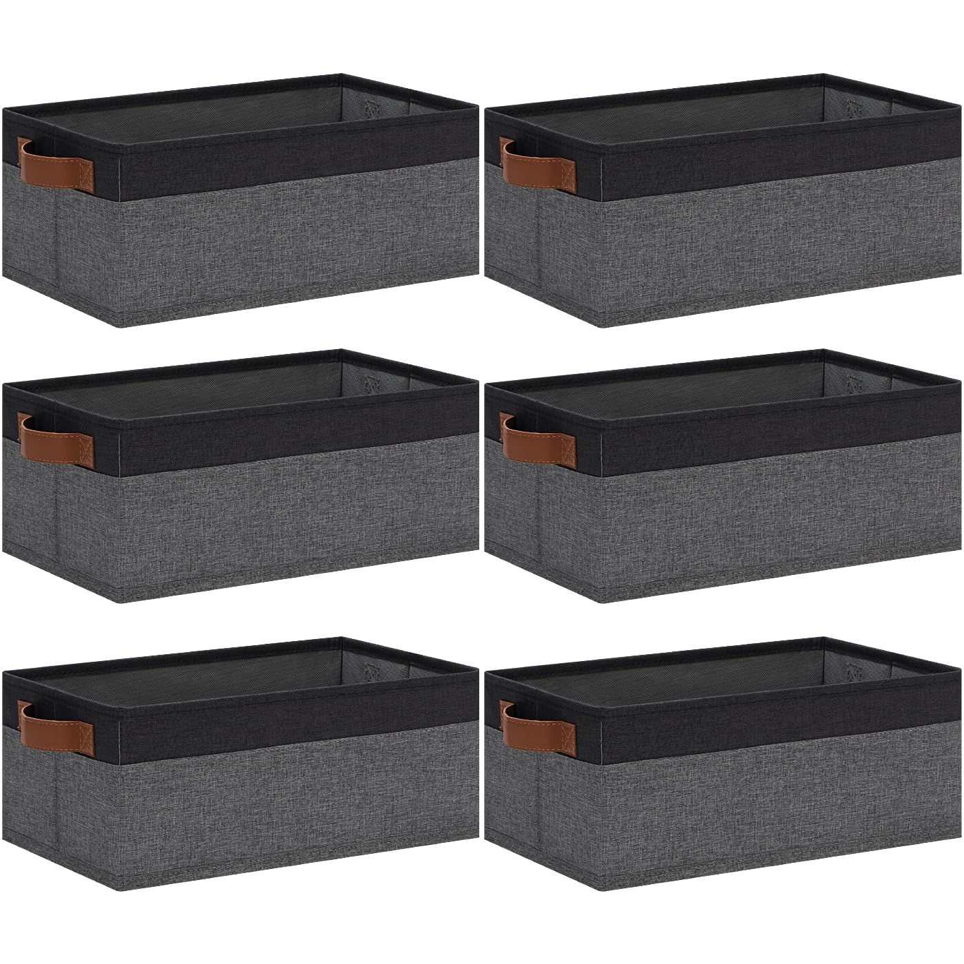 Ghvyennttes 6 Pack Storage Baskets For Organizing, Fabric Storage Bins With Leather Handles, Foldable Storage Baskets For Shelve