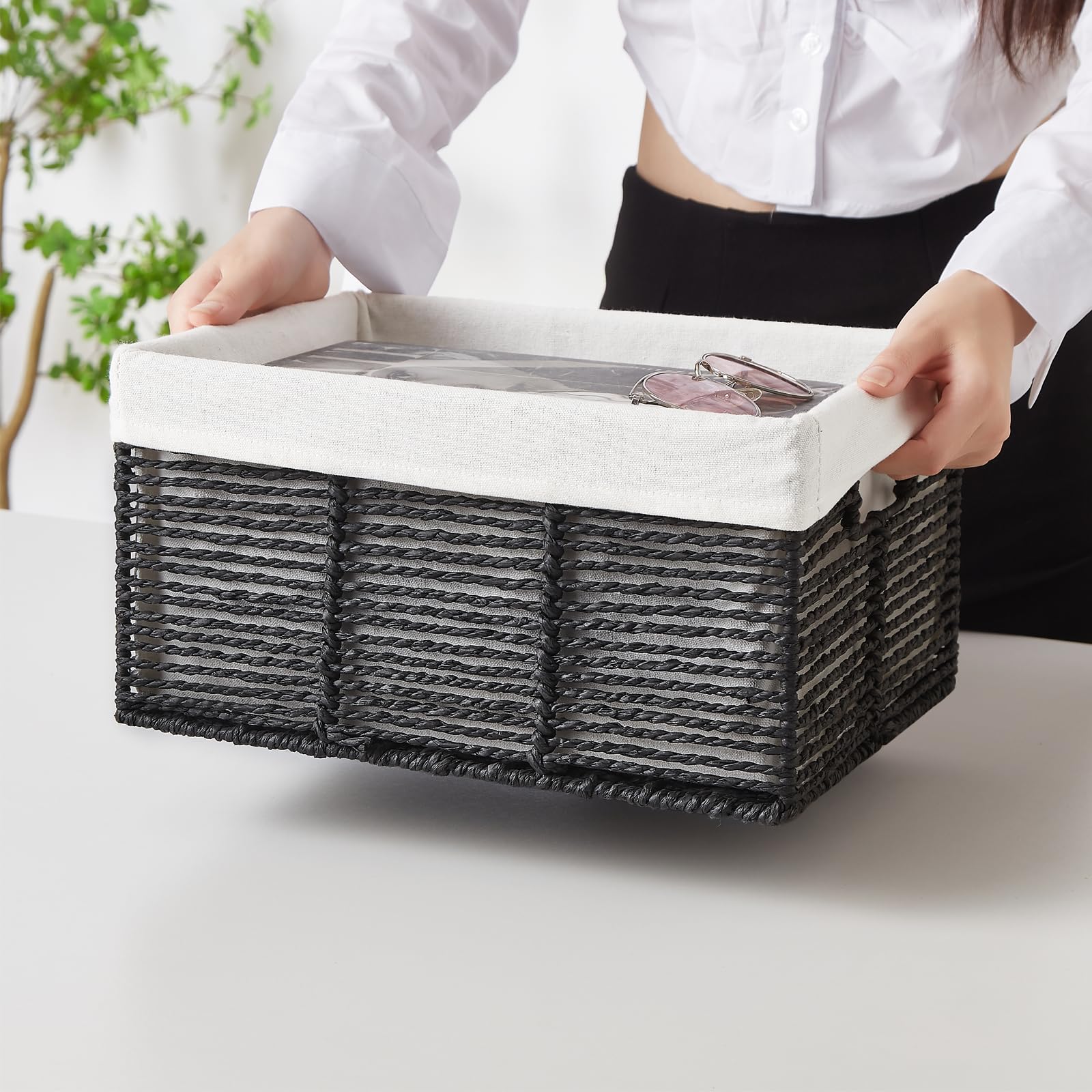 Vagusicc Wicker Storage Basket, 6 Pack Baskets For Organizing, Wicker Baskets With Handle, Rectangular Wicker Baskets For Storag