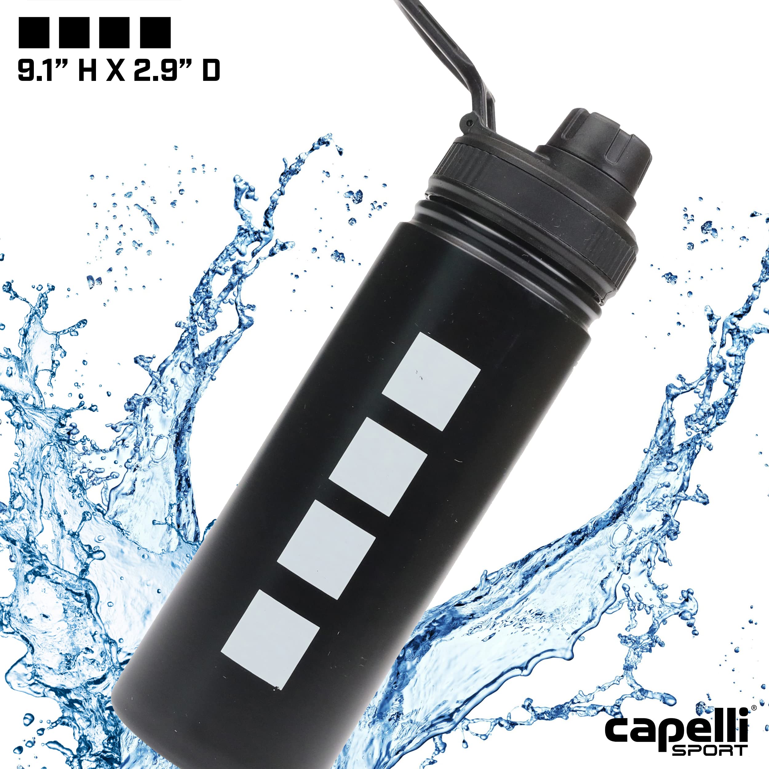 Capelli Sport Water Bottle Stainless Steel, Wide Mouth Vacuum Double Wall Insulated Thermos Water Bottle, Black