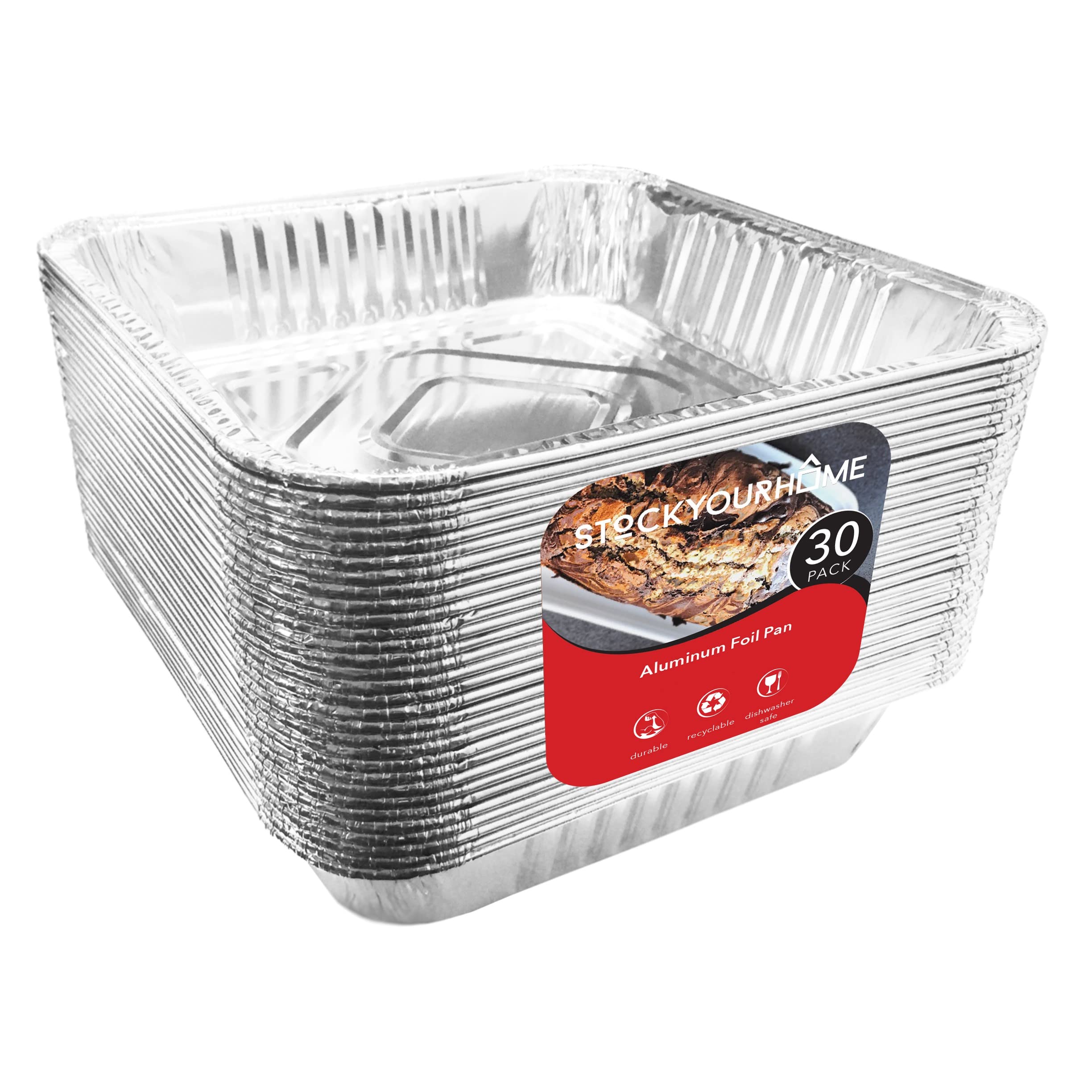 Stock Your Home 9X9 Aluminum Foil Pans - 8.75'' L Rim (30 Pack) Square Tins For Toaster Oven- Cooking Lasagna, Casserole, And Do