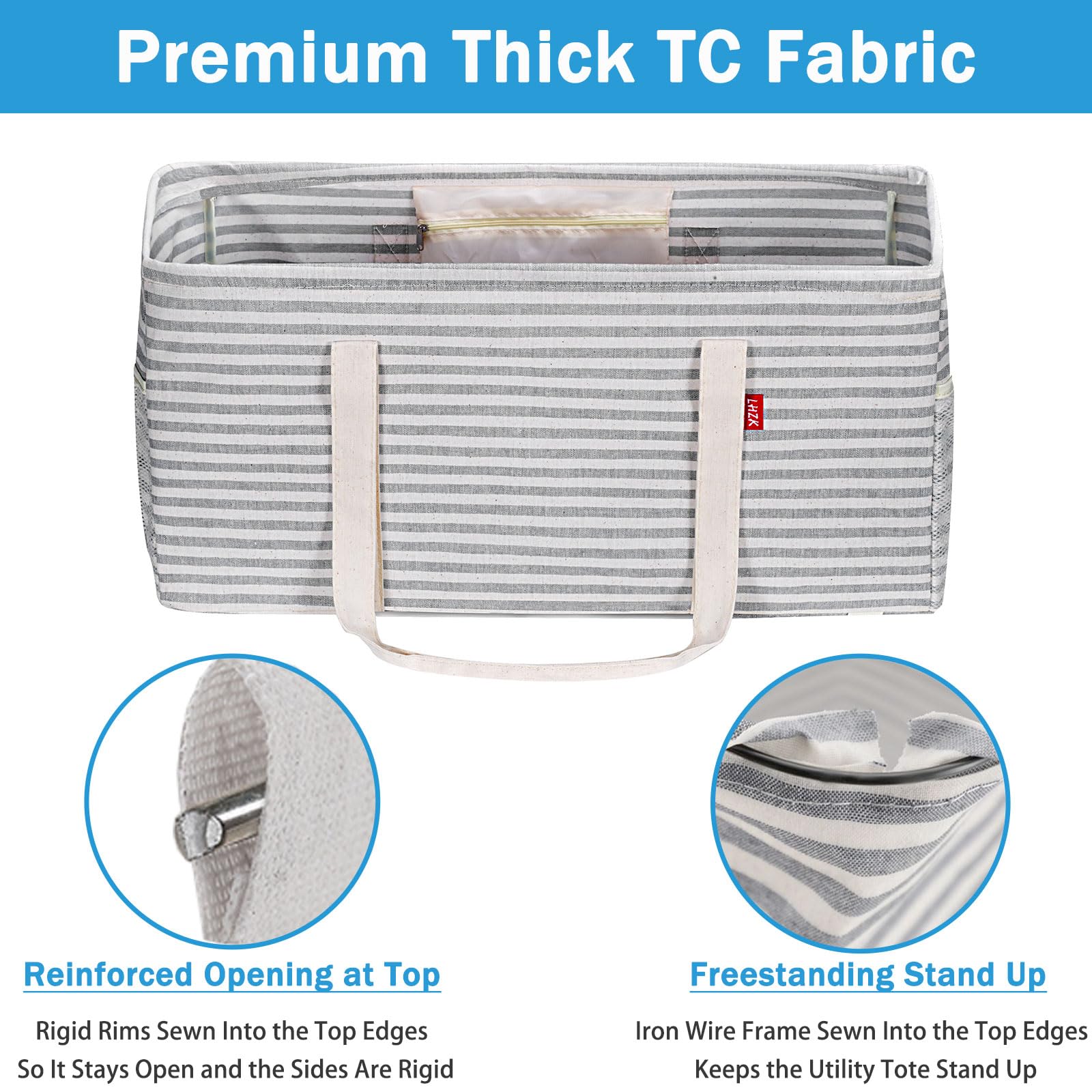 Lhzk Standing Extra Large Utility Tote Bag With Metal Wire Frame And The Sides Rinforced, Reusable Grocery Bags Foldable (Gray)