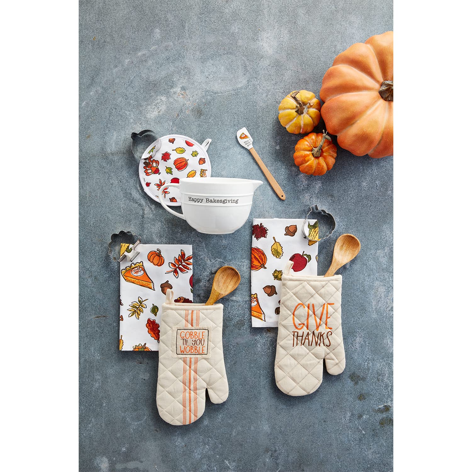 Mud Pie Circa Happy Thanksgiving Mixing Bowl Set, White, 10'' X 5.3''