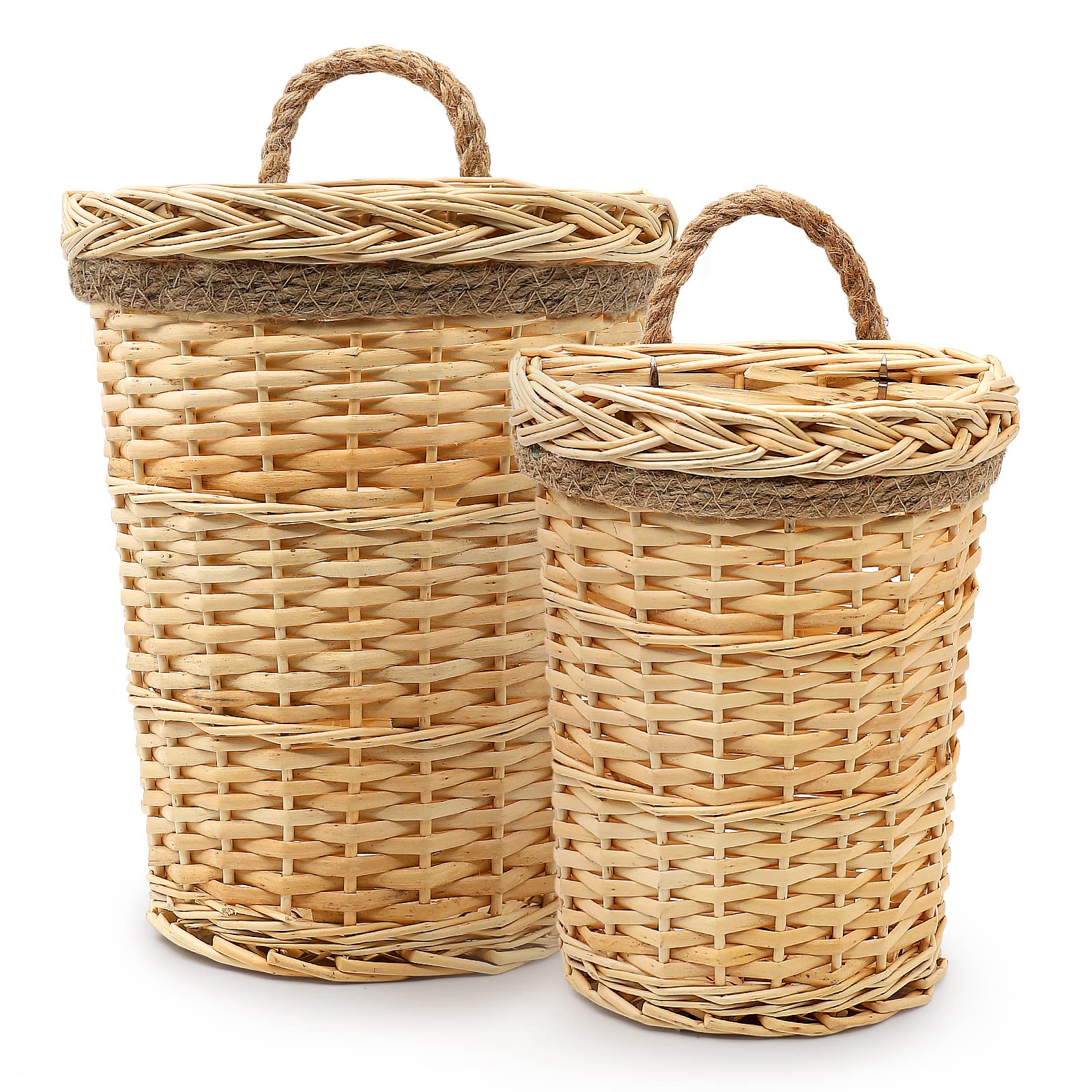 2 Pack Woven Wicker Hanging Baskets, Rustic Farmhouse Hanging Wall Basket Decor For Front Door Wall Kitchen Home Room(Original)