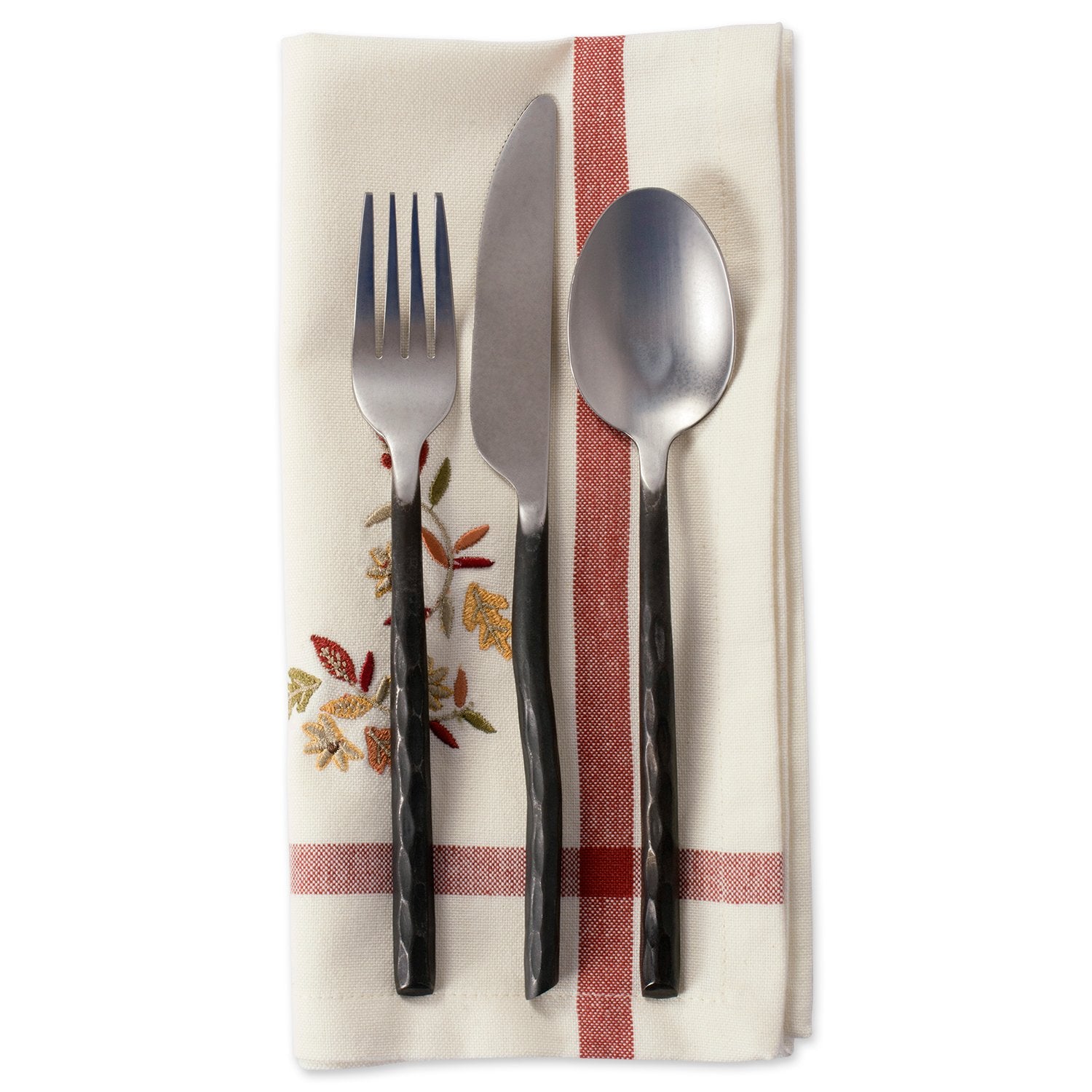 DII Natural Embroidered Fall Leaves  Bordered Napkin (Set of 6)