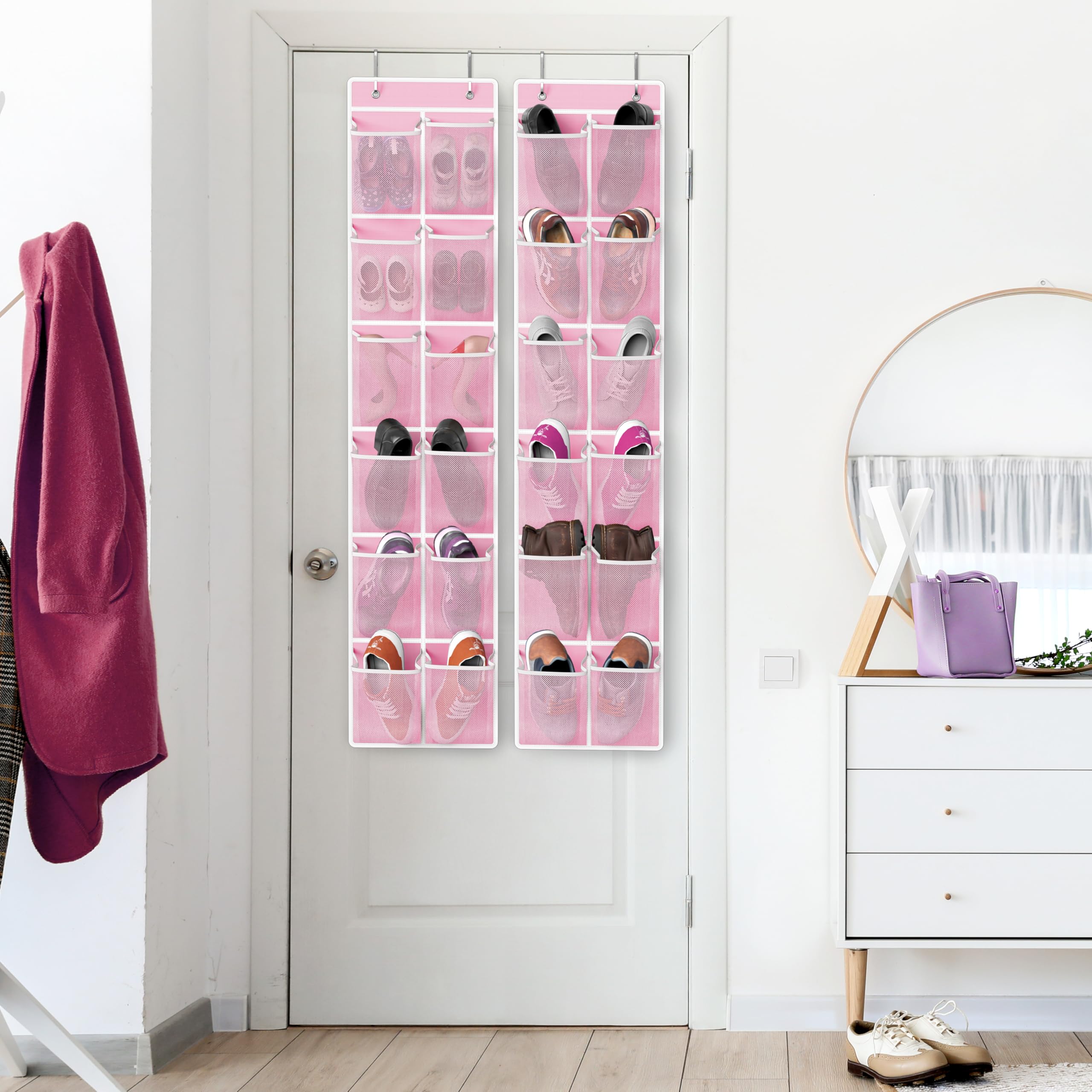 Simple Houseware 24 Pockets - 2Pk 12 Large Pockets Over Door Hanging Shoe Organizer, Pink