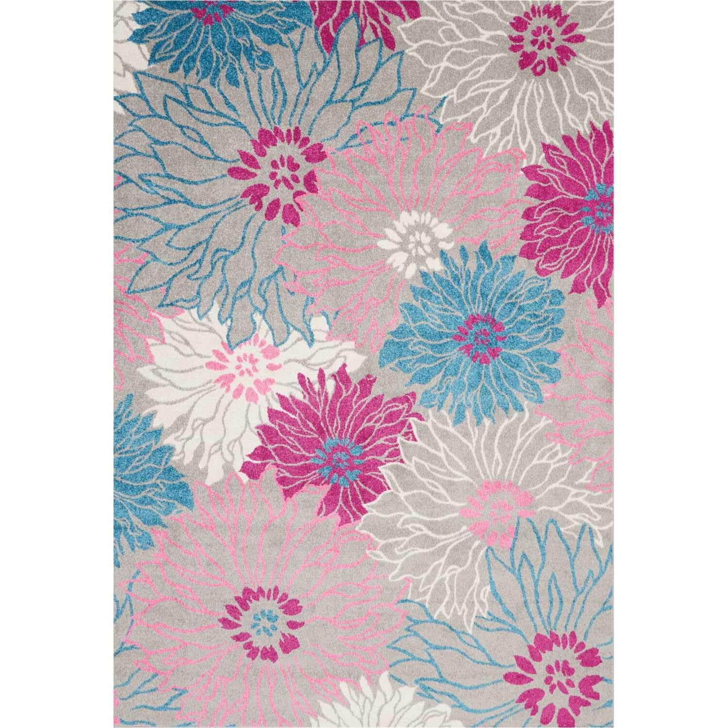 Nourison Passion Grey 67 x 96 Area -Rug, Floral, Farmhouse, Easy -Cleaning, Non Shedding, Bed Room, Living Room, Dining Room, 