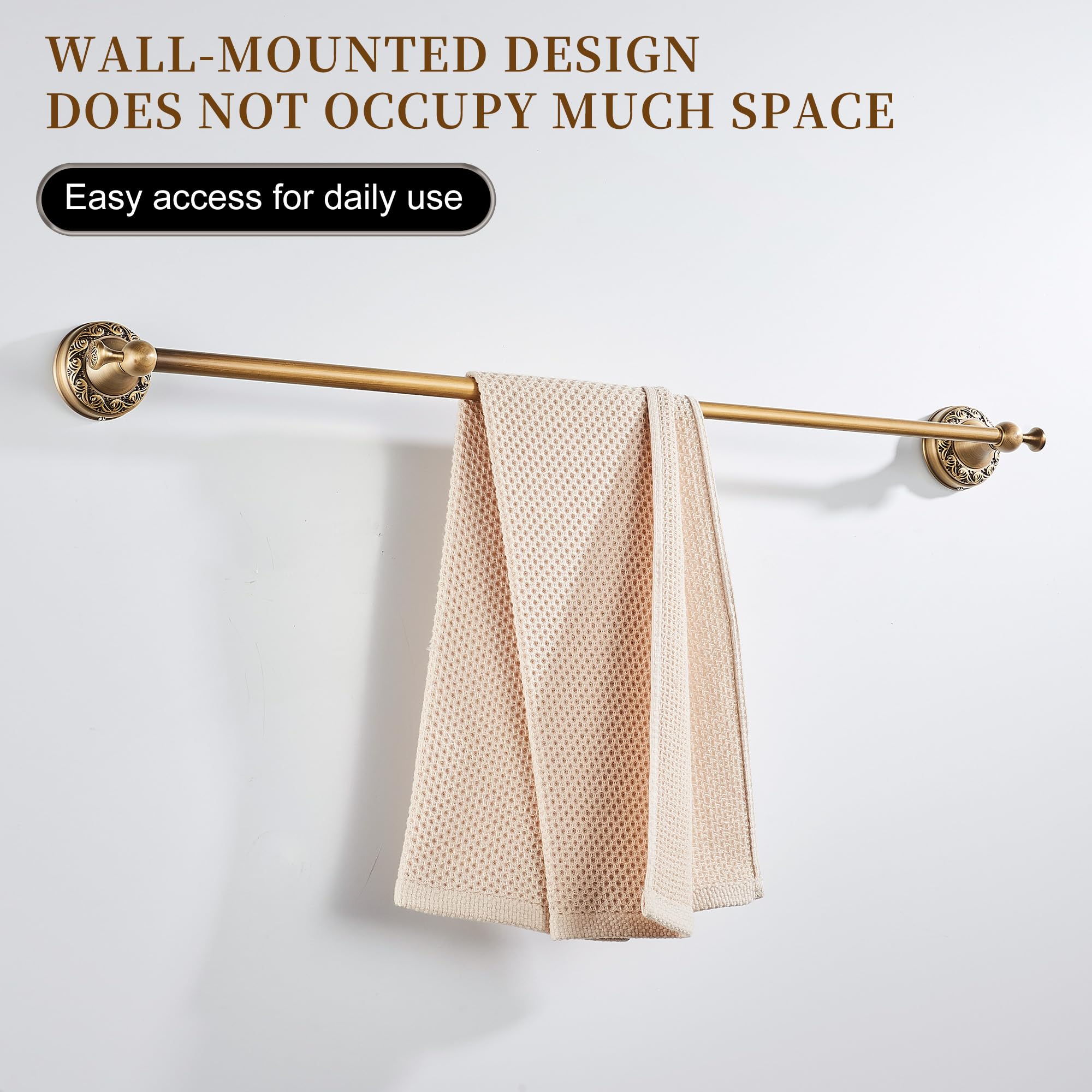 Wall Mounted Bathroom Towel Rack, Towel Bar Adjustable 15.5 To 27.5 Inch Antique Brass Pattern Carving,Brushed Bronze
