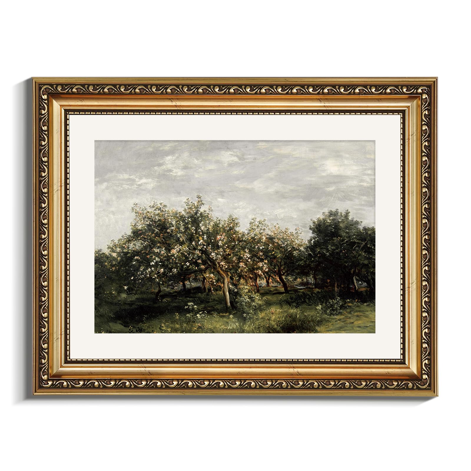 Viyyiea Gold Framed Wall Art Canvas Print Home Decor Fruit Trees Vintage Oil Painting Prints Modern Blossom Apple Tree Pictures
