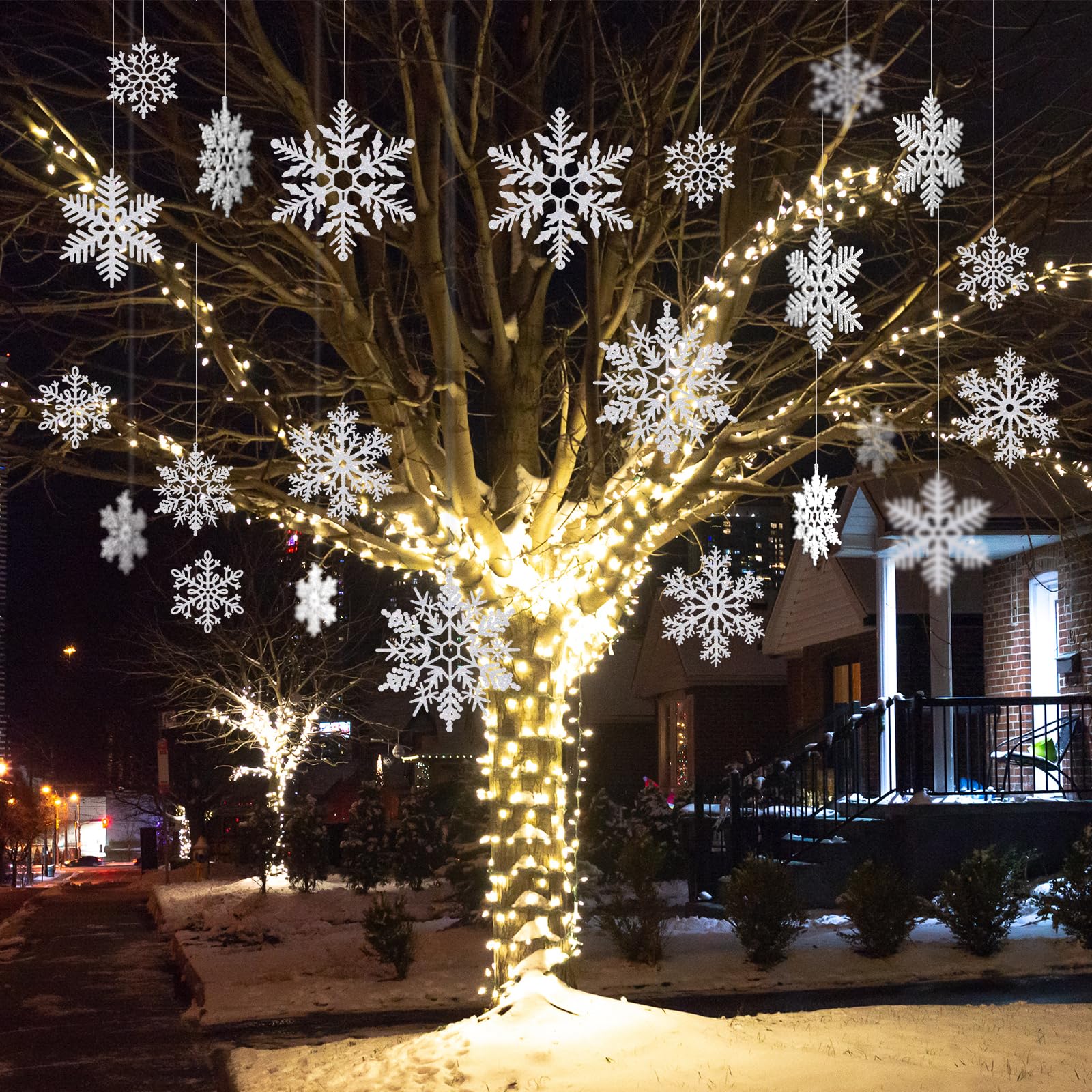 12 Pcs 15.8'' Large Snowflake Decorations - Giant Hanging Snowflakes, Plastic Snowflakes for Indoor & Outdoor Christmas Decor, P