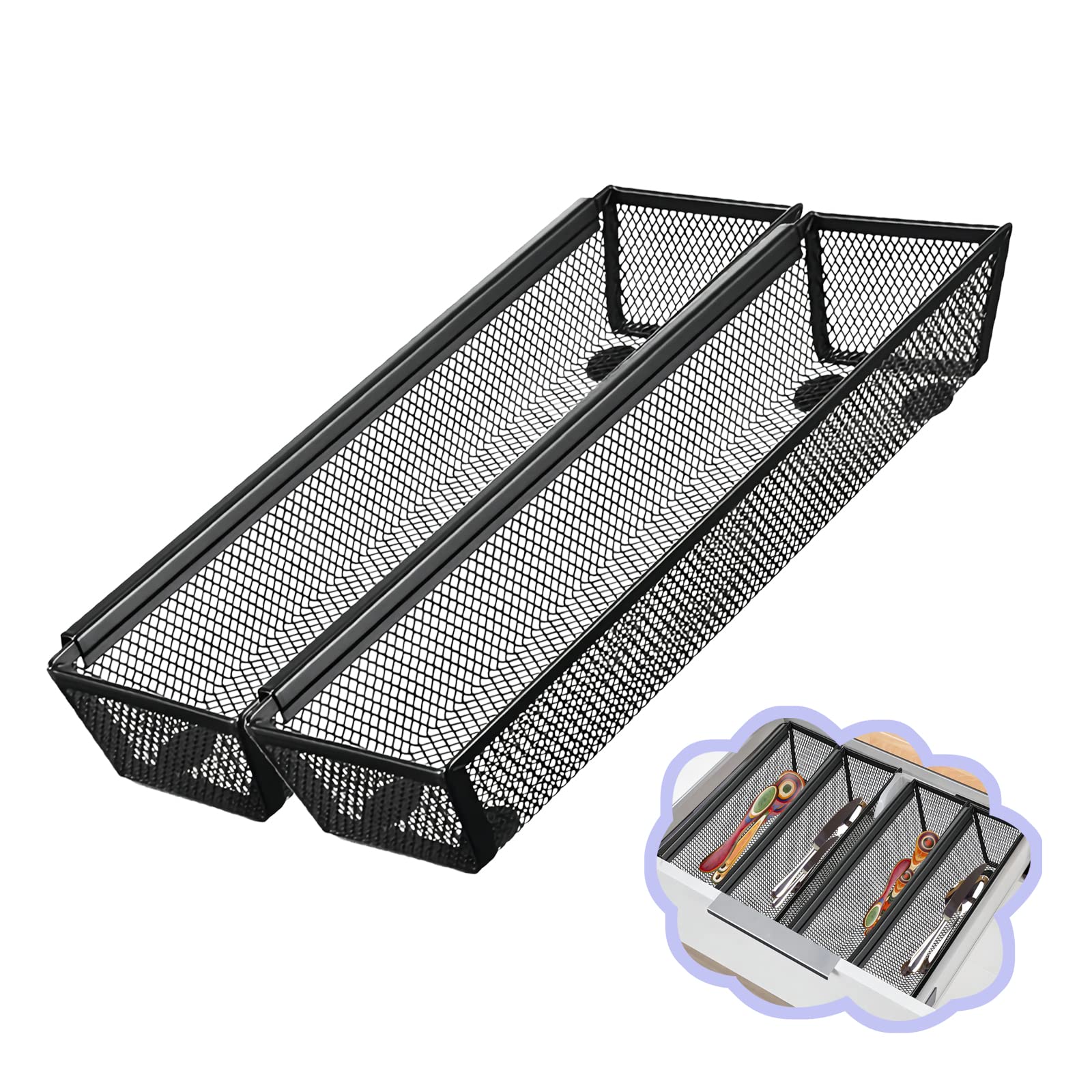 Fodofodo 2PCS Drawer Organizer for Kitchen,Utensil Mesh Drawer Organizer with Interlocking Arm for Cosmetic,Flatware,Pen (12 * 3