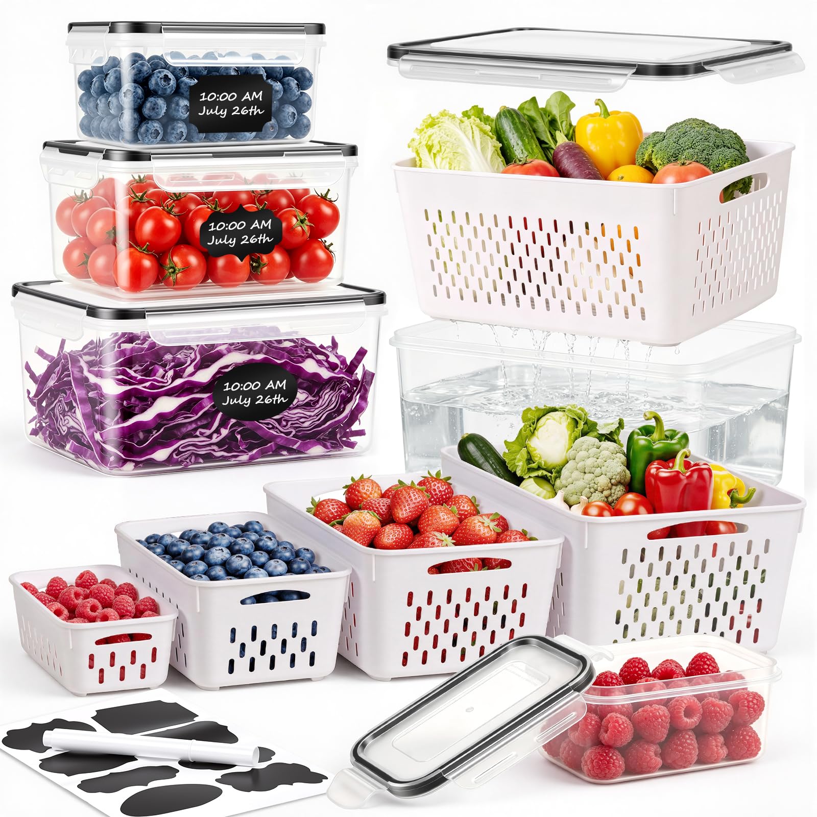 5 PCS Large Fruit storage Containers for Fridge ,Food Storage Containers
