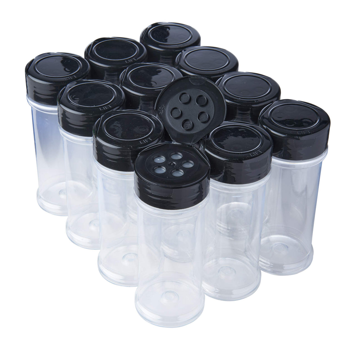 12 Pack Of 6 Oz. Empty Clear Plastic Spice Bottles With Black Top Lids For Storing And Dispensing Salt, Sweeteners And Spices -