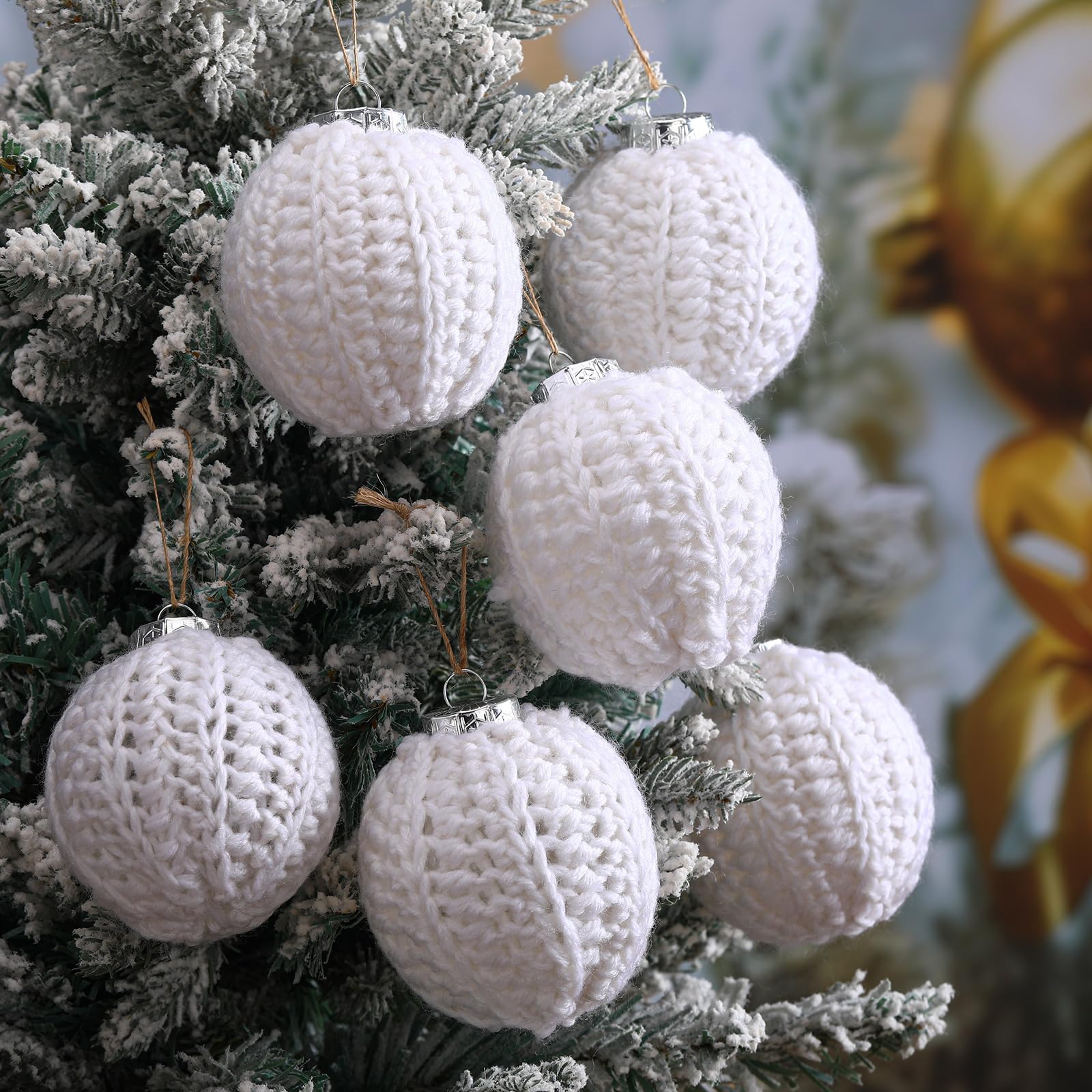 Vercraft 6 Pcs 2.75 Inch Crochet Christmas Ornaments Balls Christmas Knitted Ornaments Neutral Hanging Decoration Handmade Croch